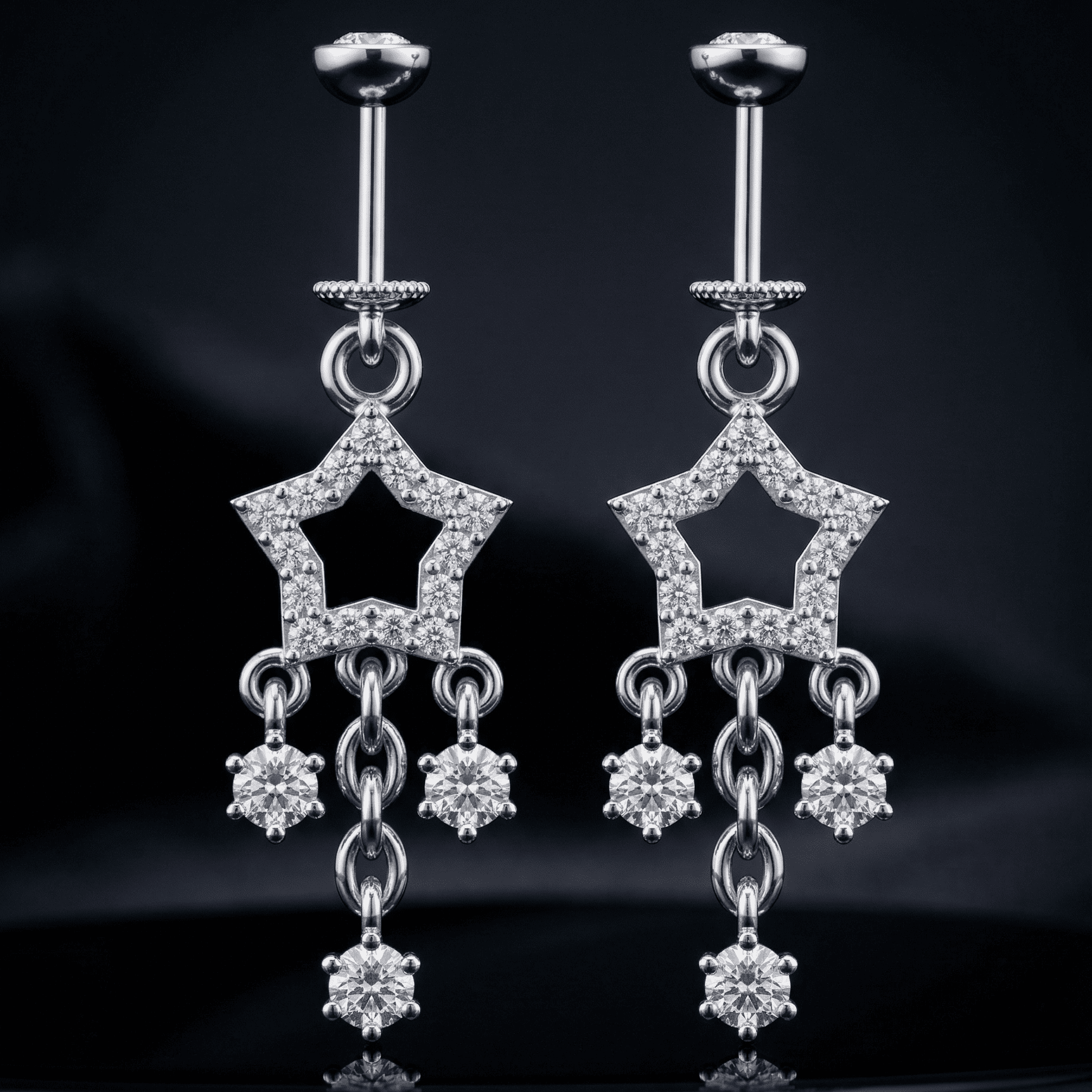 Star with Stone Droplets Helix Hanging Earrings