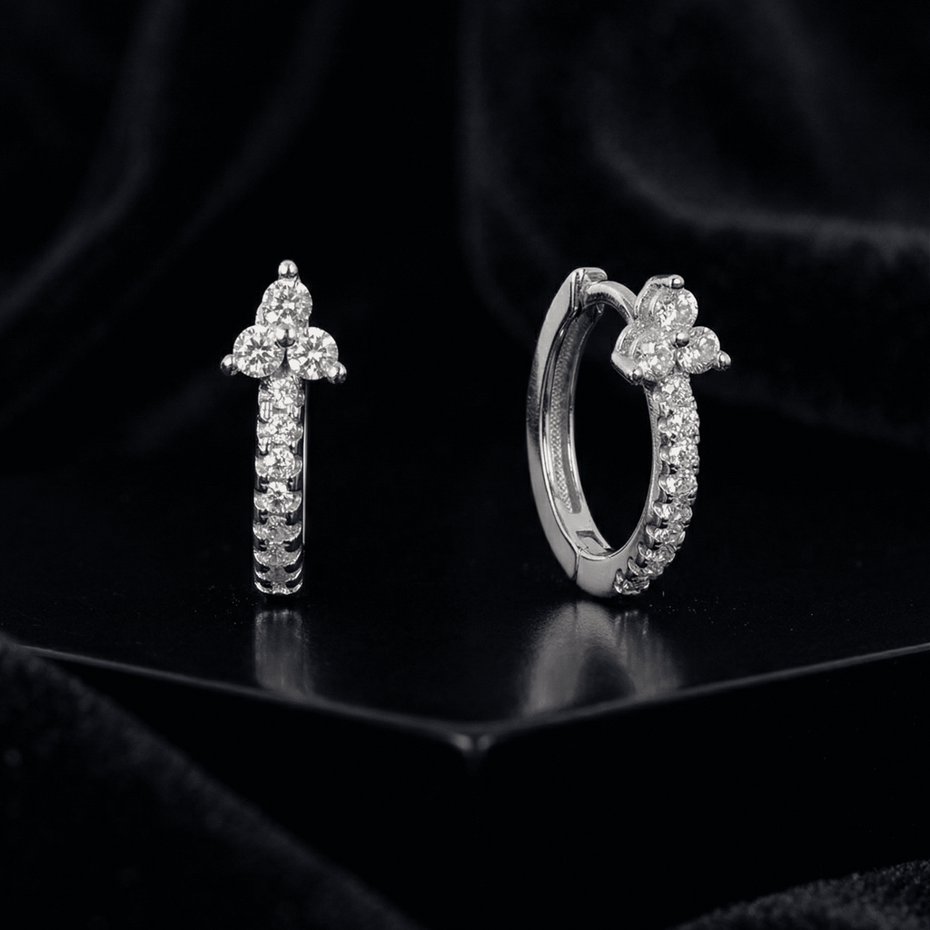 Tri Stone Zirconia Hoop Earrings