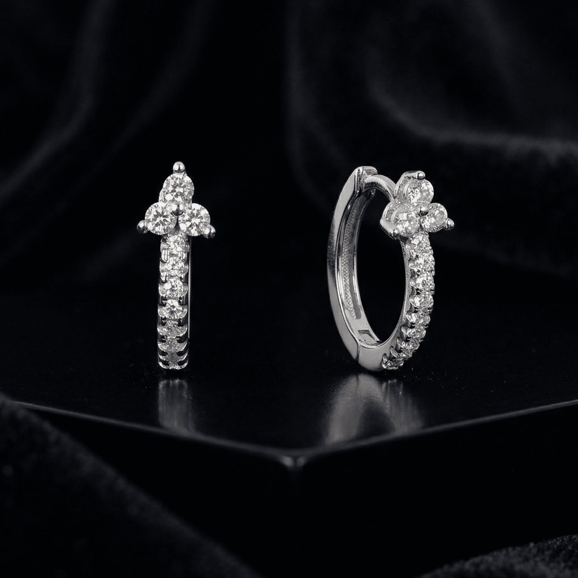 Tri Stone Zirconia Hoop Earrings