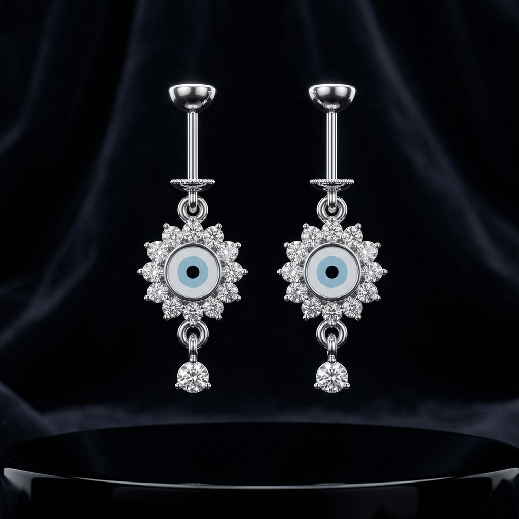 Evil Eye with Zircon Drop Helix Hanging