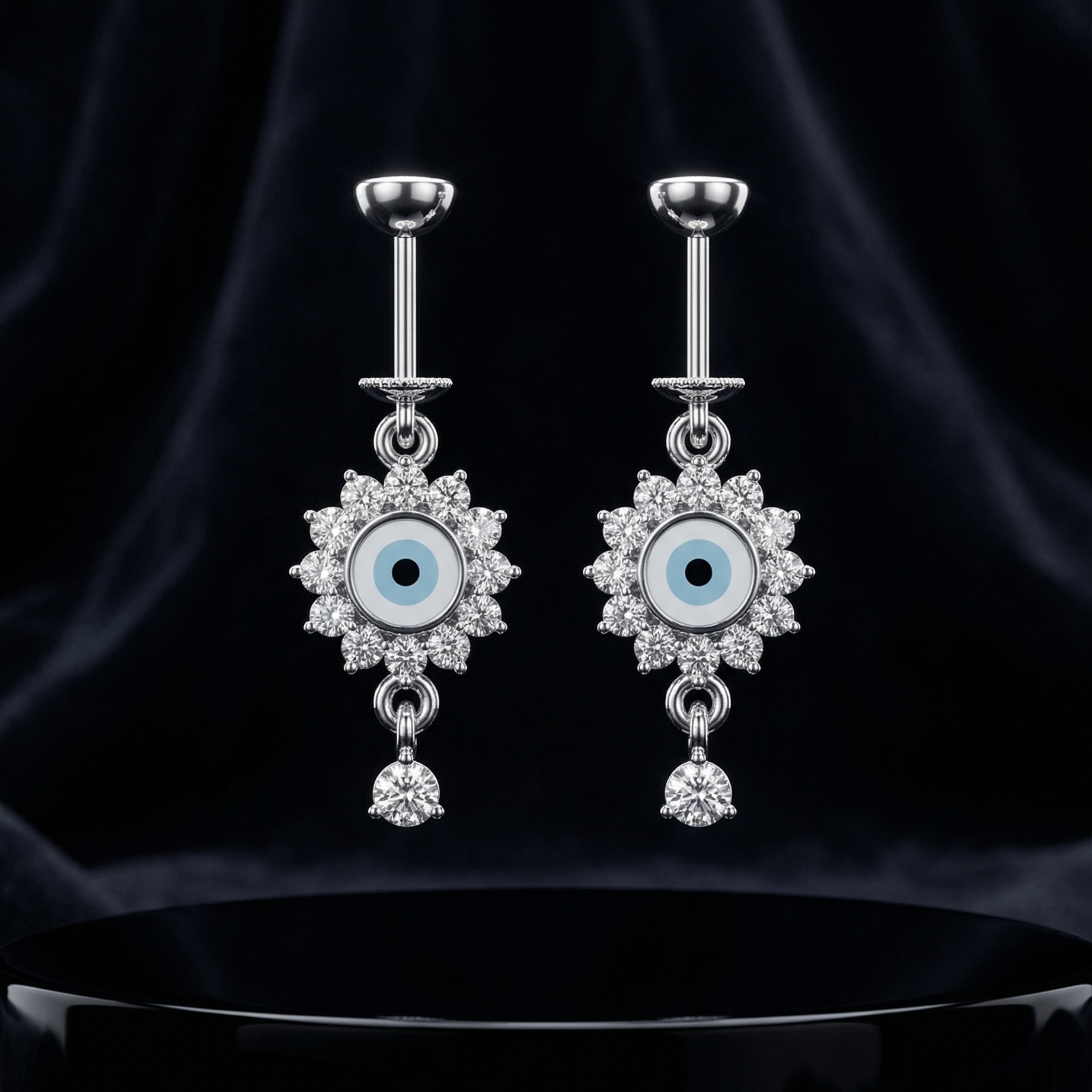 Evil Eye with Zircon Drop Helix Hanging