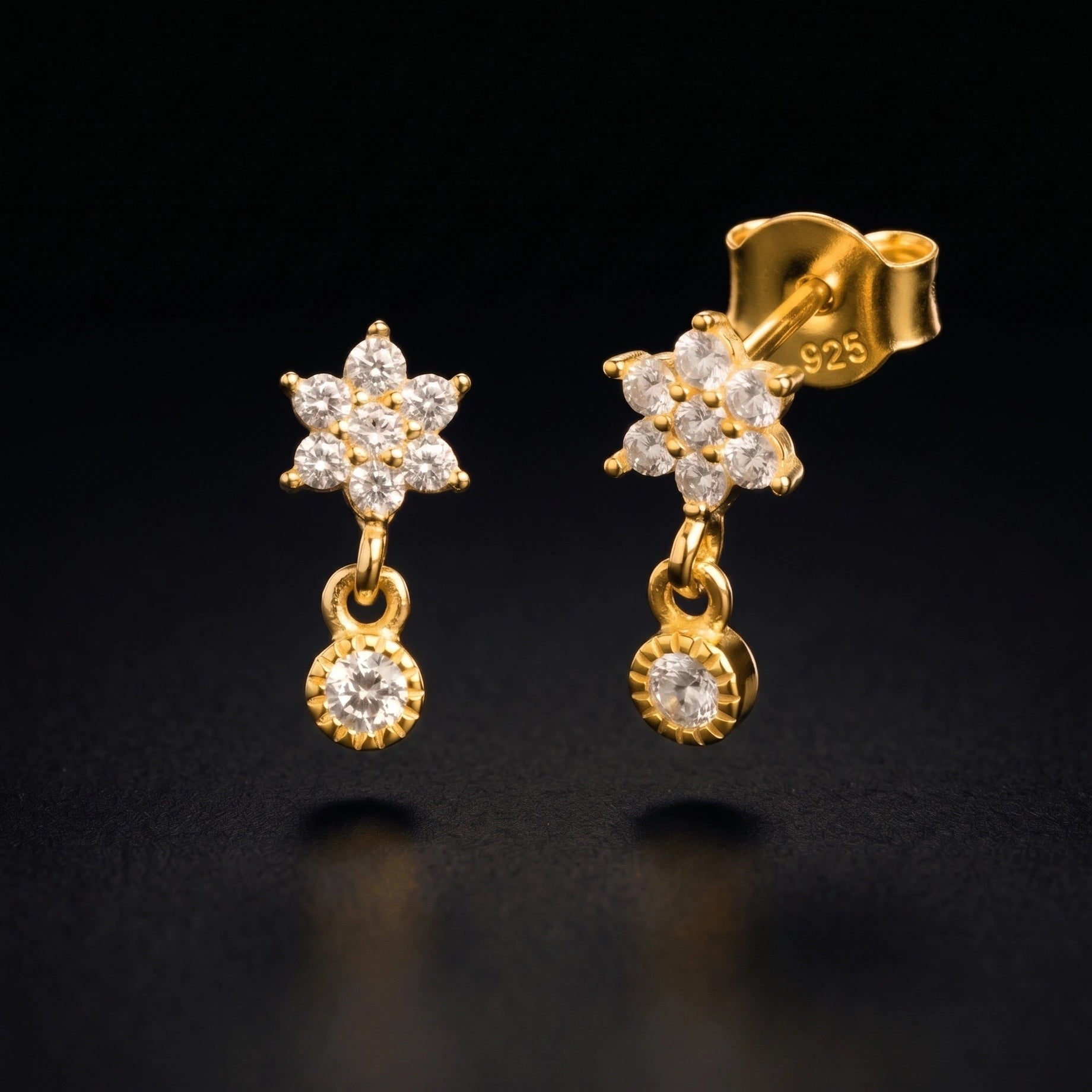 Zirconia Flower Drop Stud