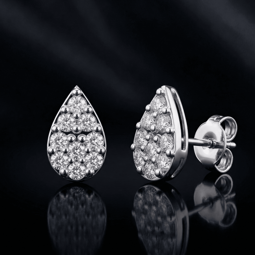Zirconia Tear Drop Stud Earrings