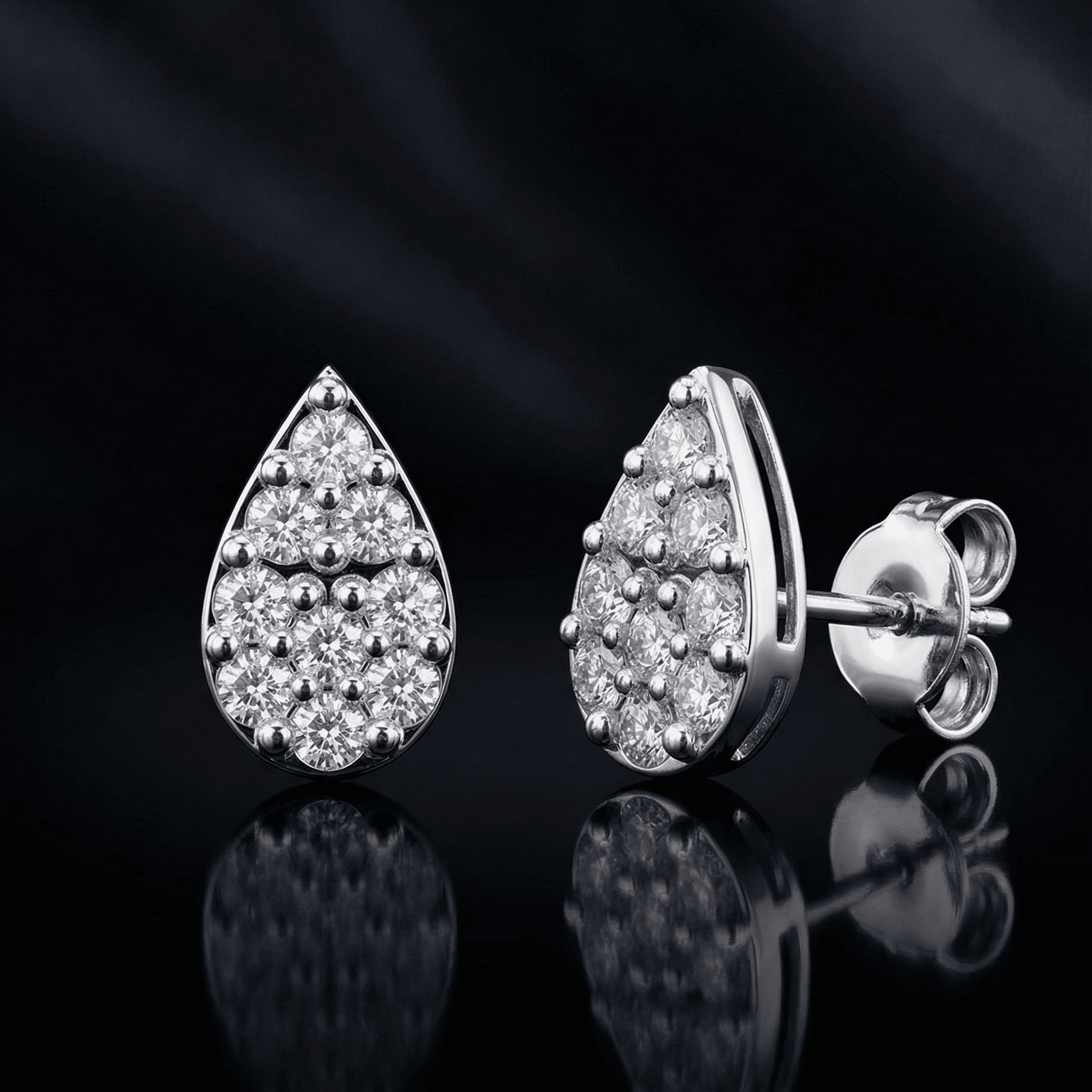 Zirconia Tear Drop Stud Earrings
