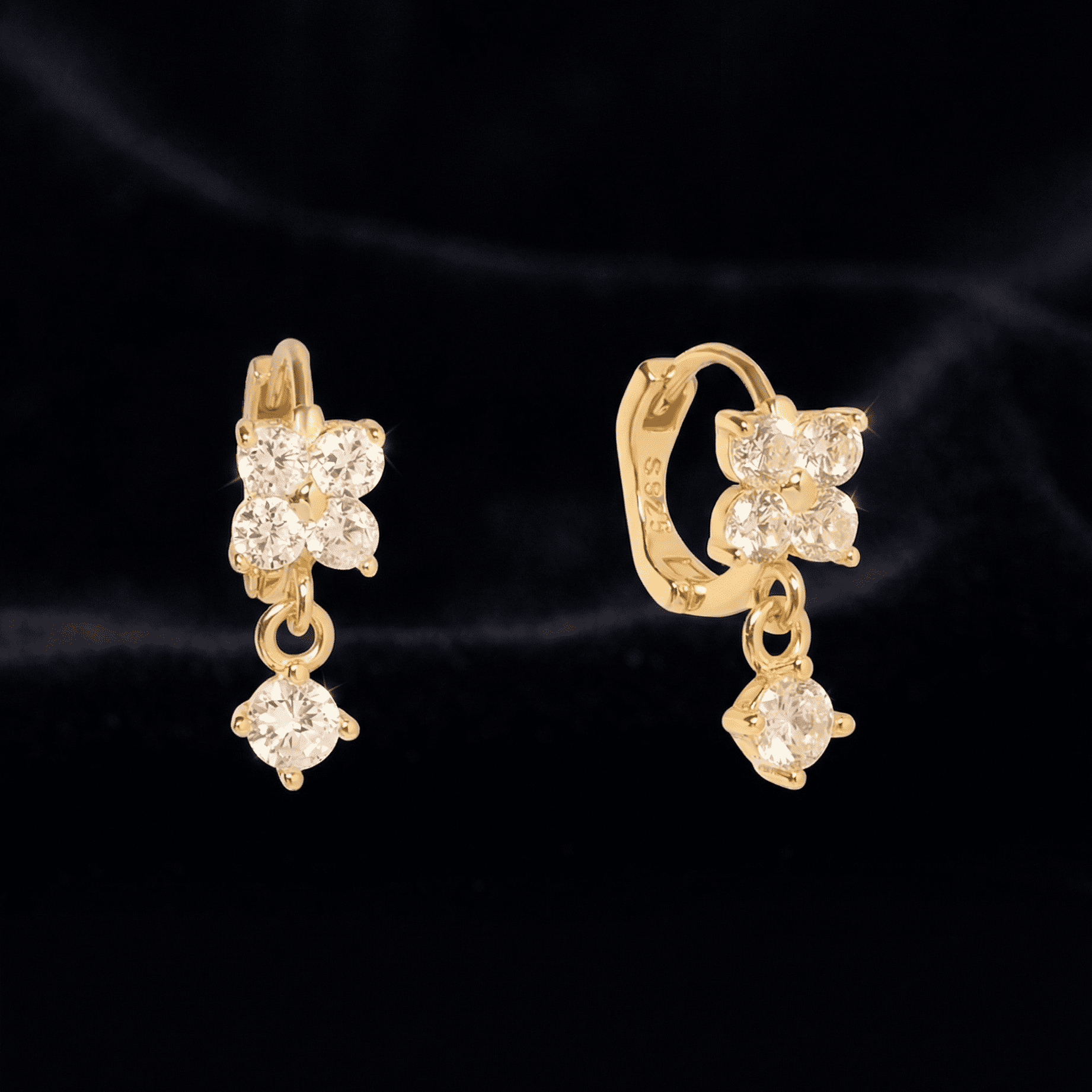 Flower Drop Huggie Hoop Earrings
