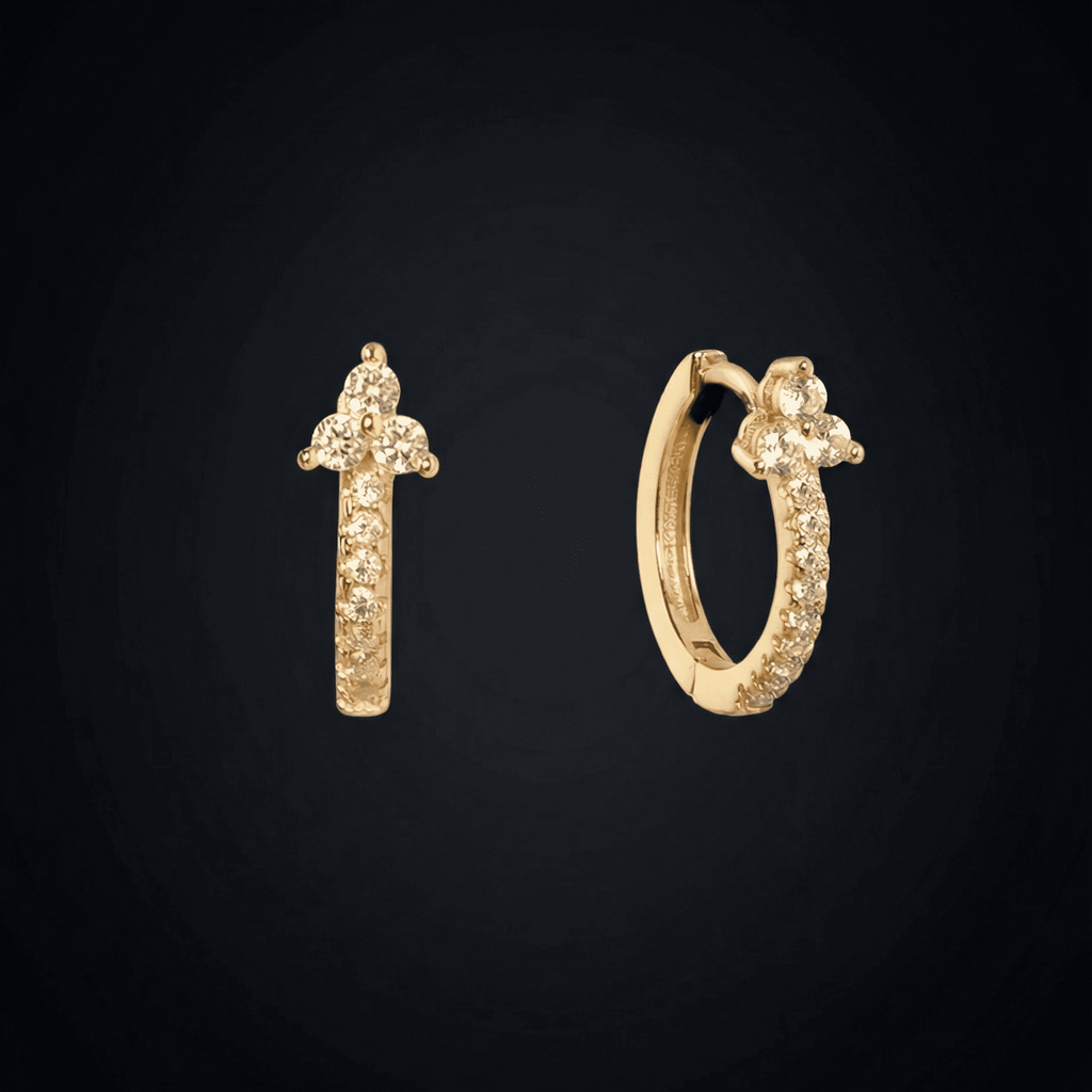 Tri Stone Zirconia Hoop Earrings