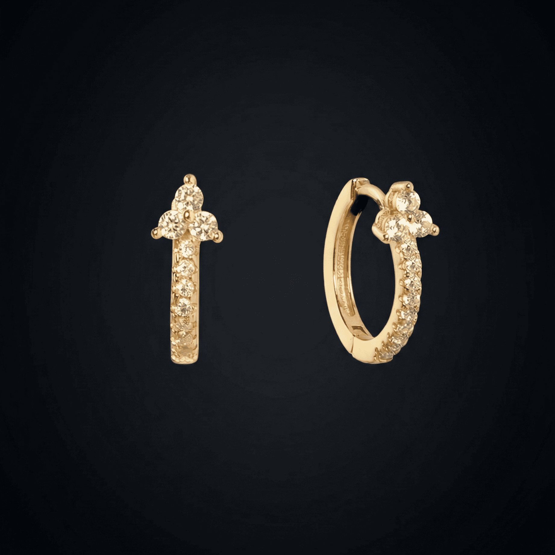 Tri Stone Zirconia Hoop Earrings