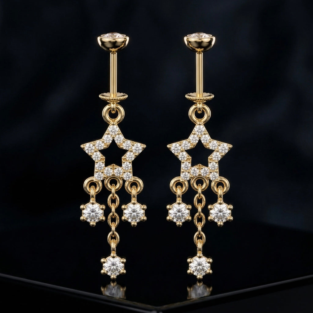 Star with Stone Droplets Helix Hanging Earrings