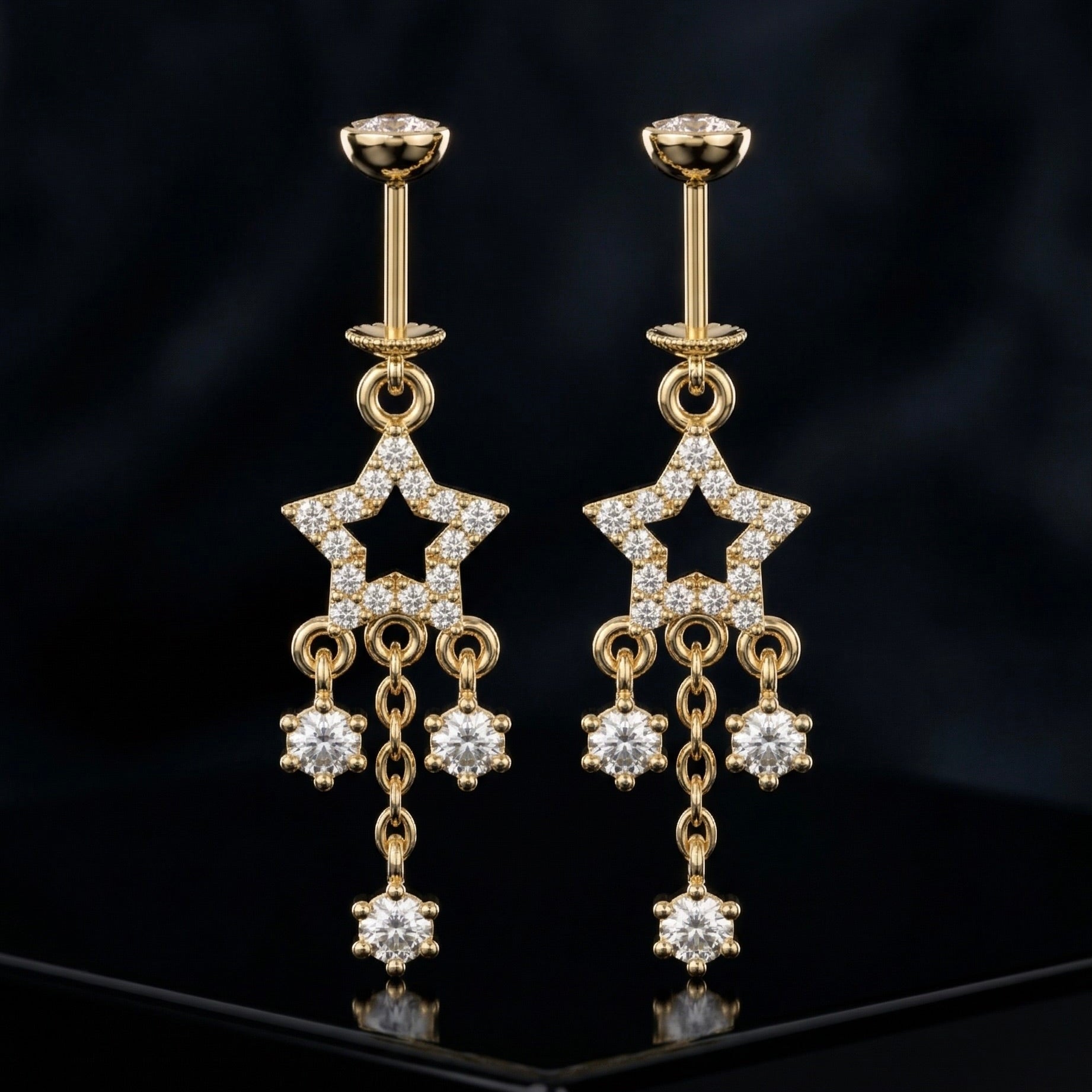 Star with Stone Droplets Helix Hanging Earrings