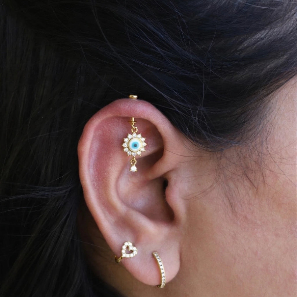 Evil Eye with Zircon Drop Helix Hanging