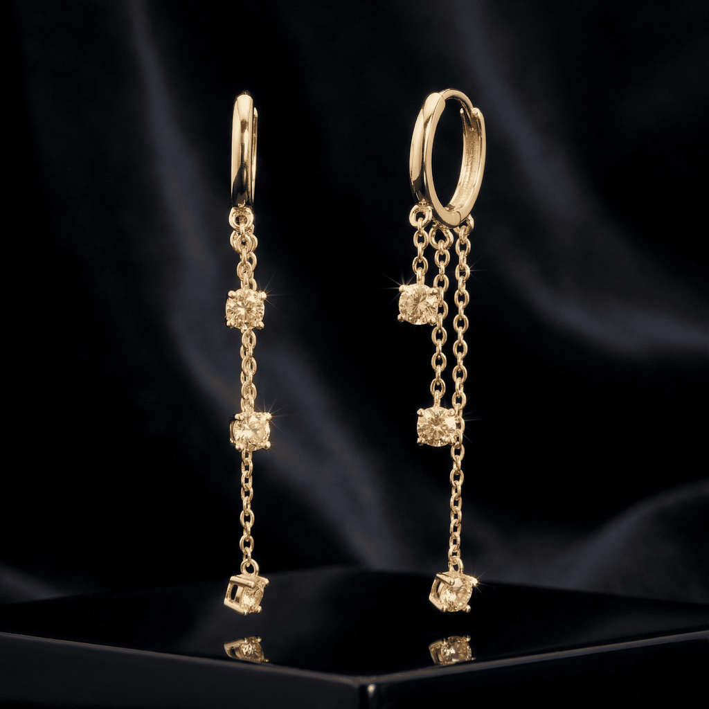 Long Chain Stone Charm Drop Hoop
