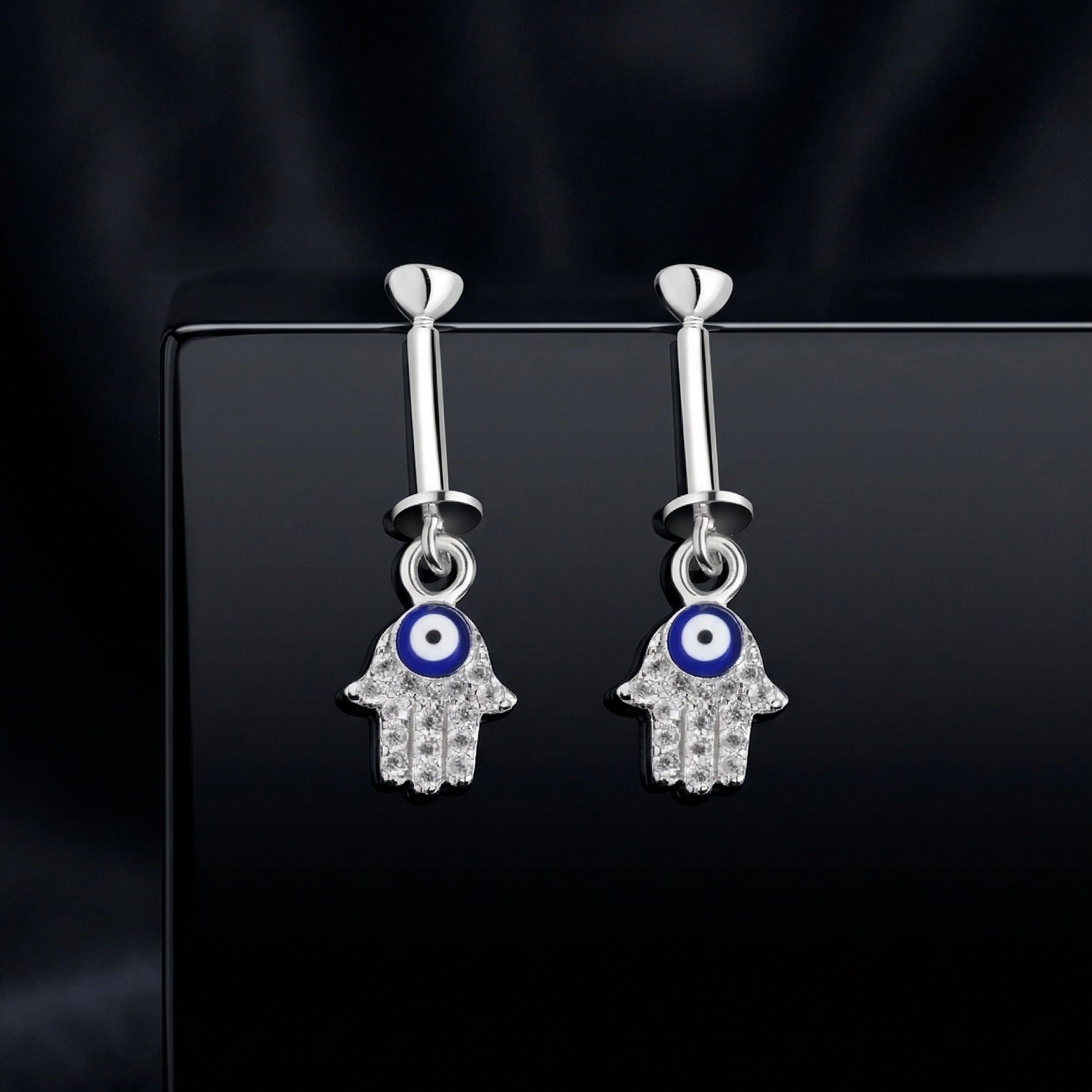 Hamsa Hand Helix Hanging Earrings
