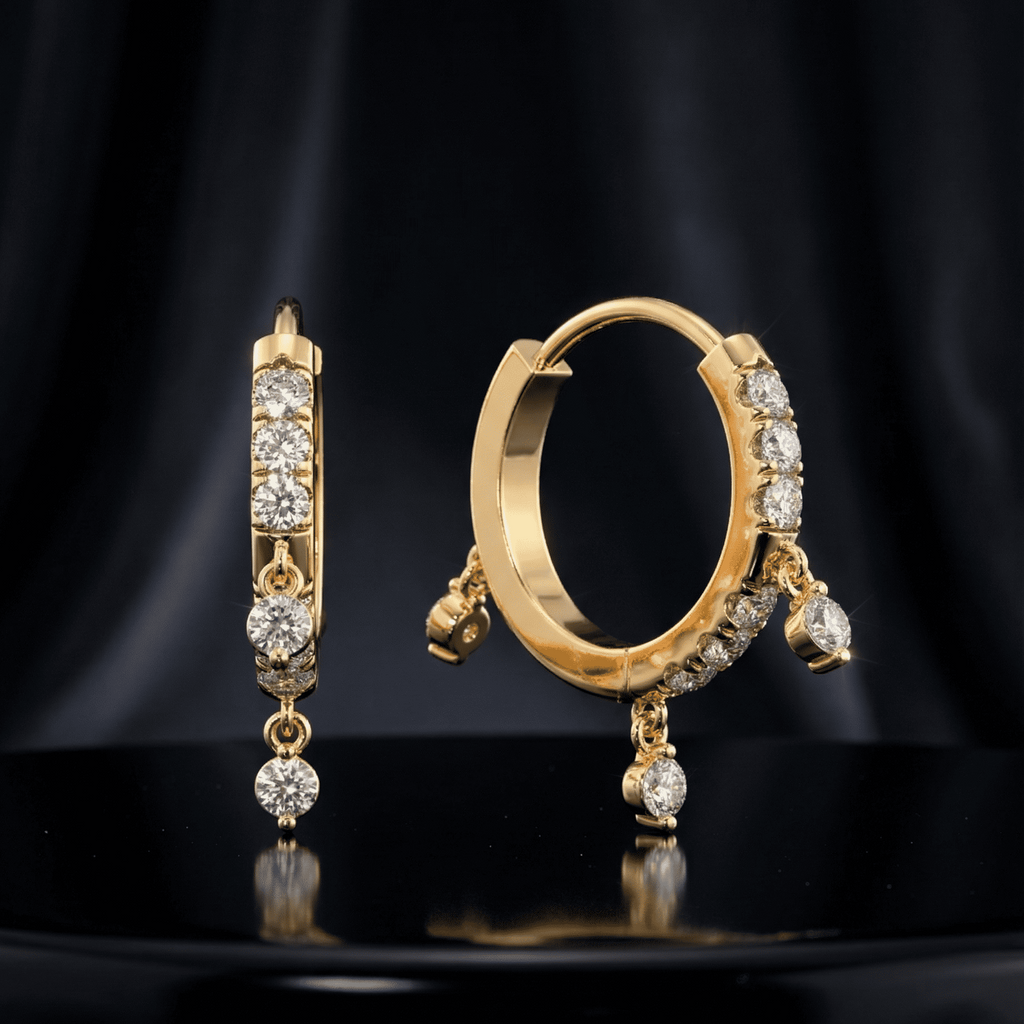 Tri Drop Charm Hoop Earrings