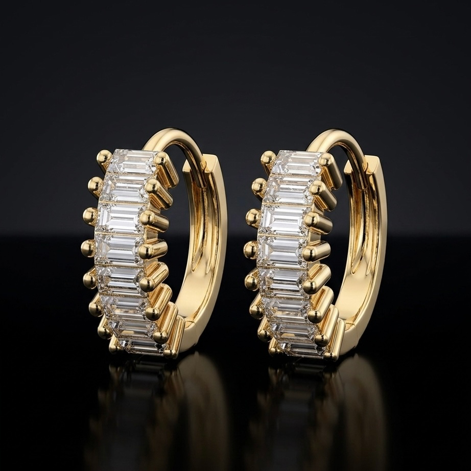 Crystal Baguette Hoop Earrings