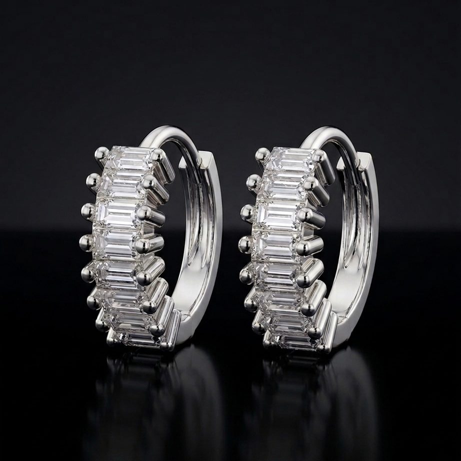 Crystal Baguette Hoop Earrings