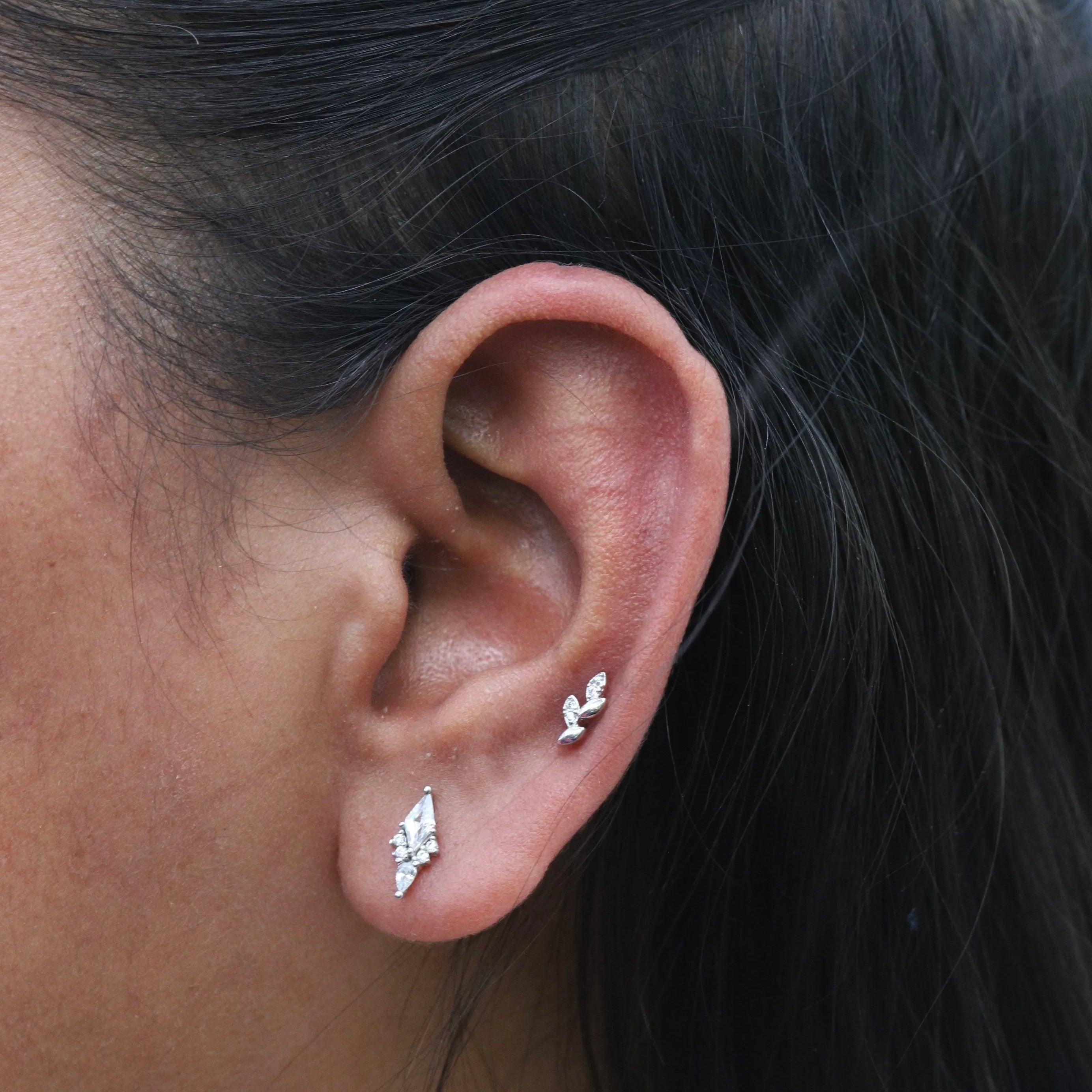 Zirconia Dew Leaf Stud