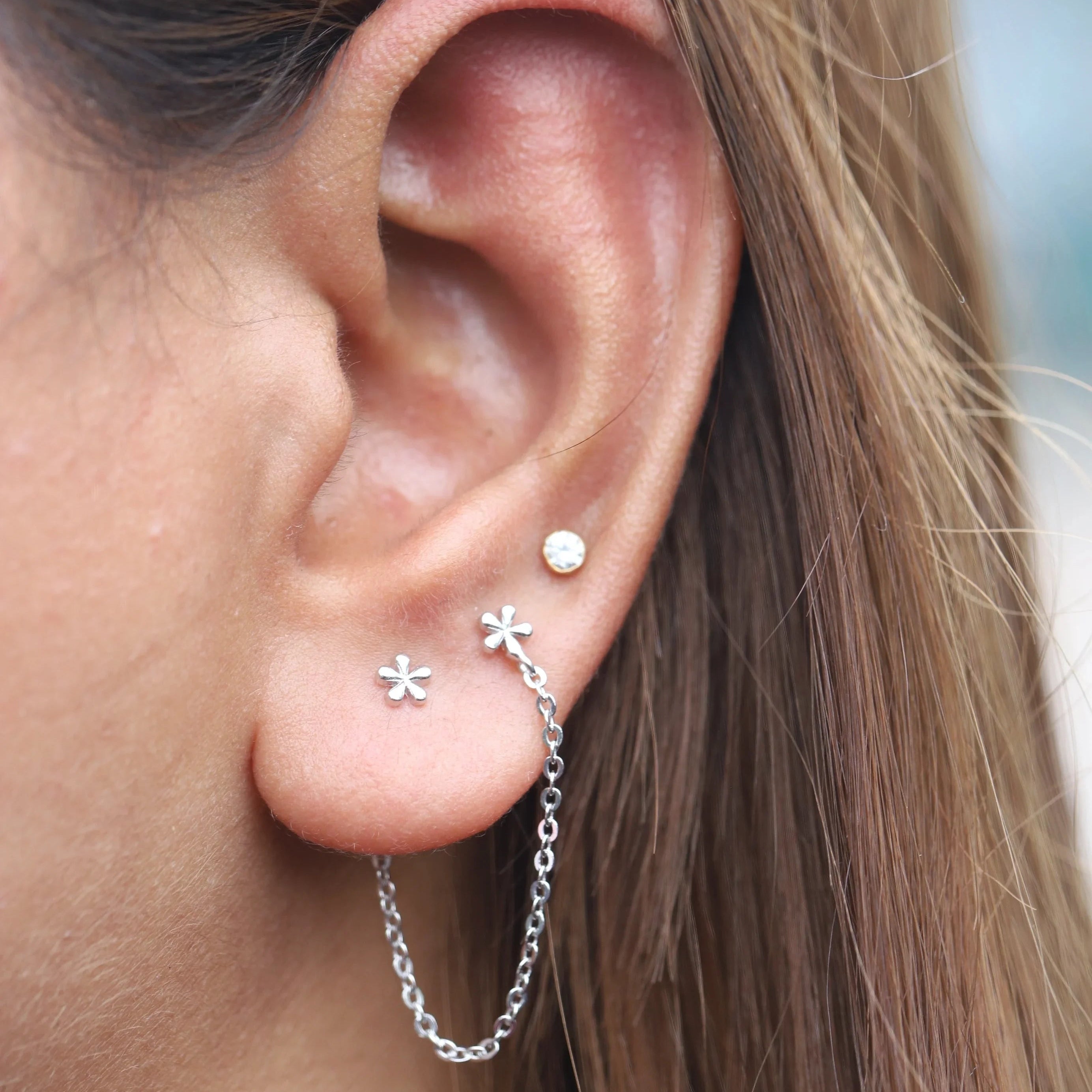 2 in 1 Dainty Flower Chain Connector Earrings