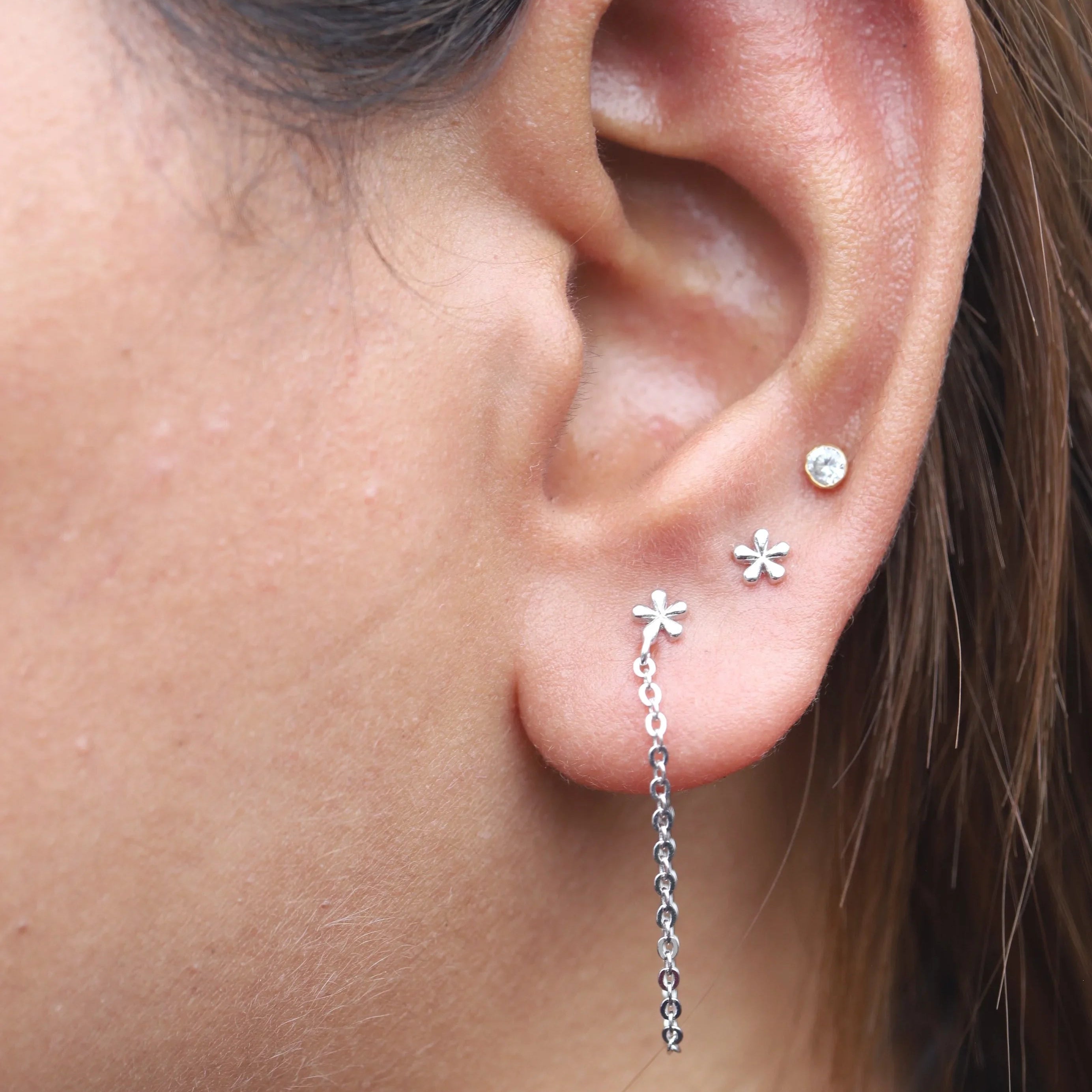 2 in 1 Dainty Flower Chain Connector Earrings