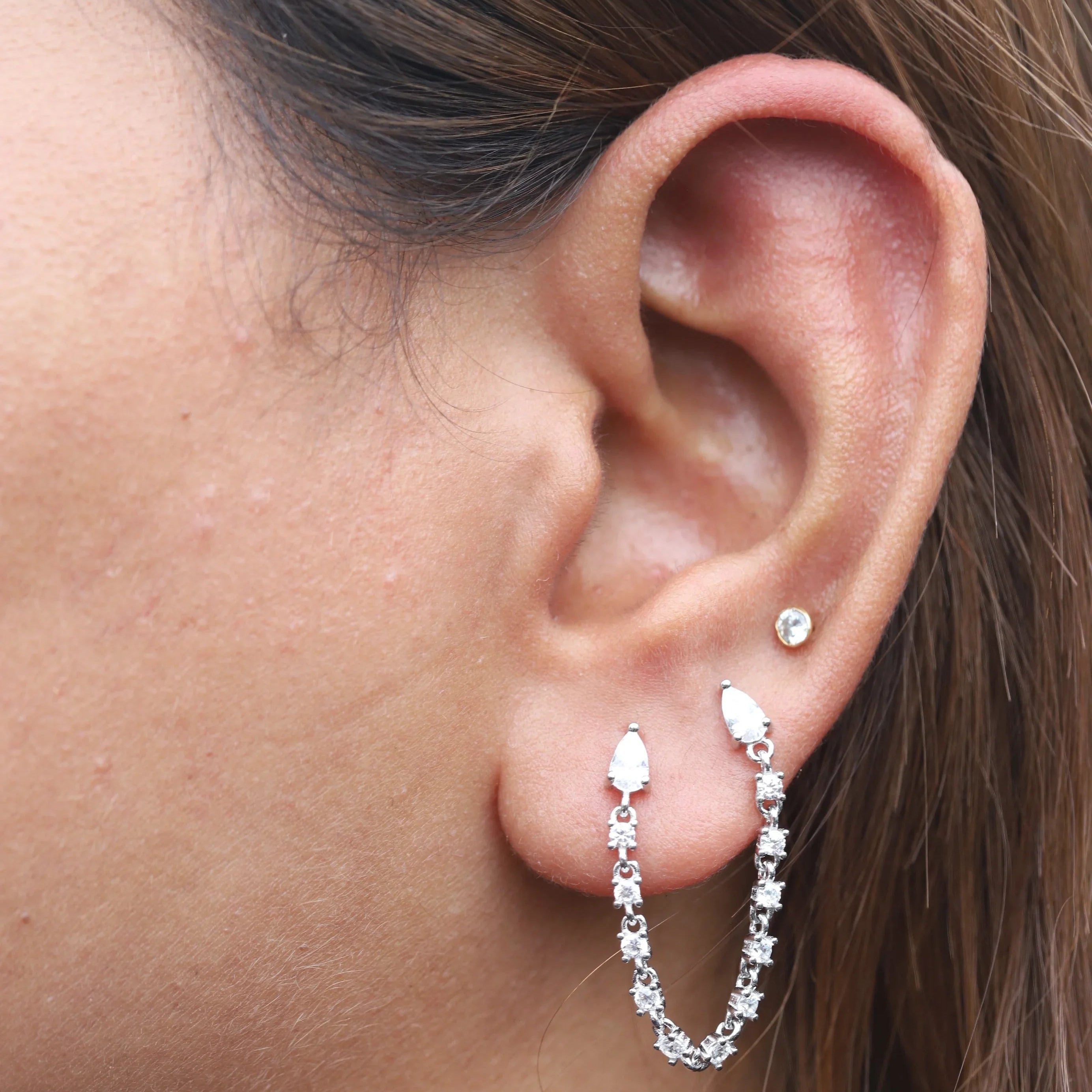 Diamond Drip Chain Connector Earrings