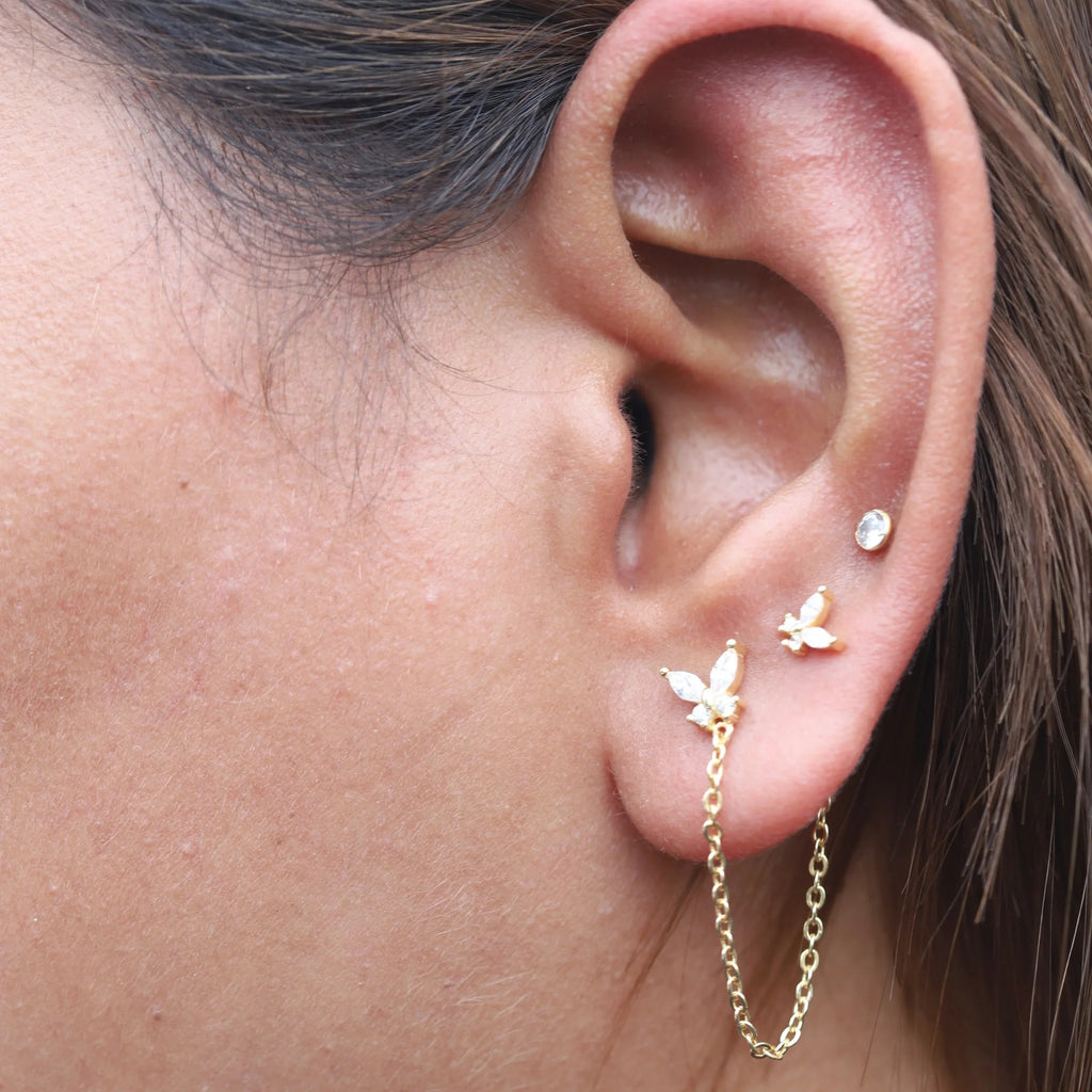 2 in 1 Butterfly Zirconia Chain Connector Earrings