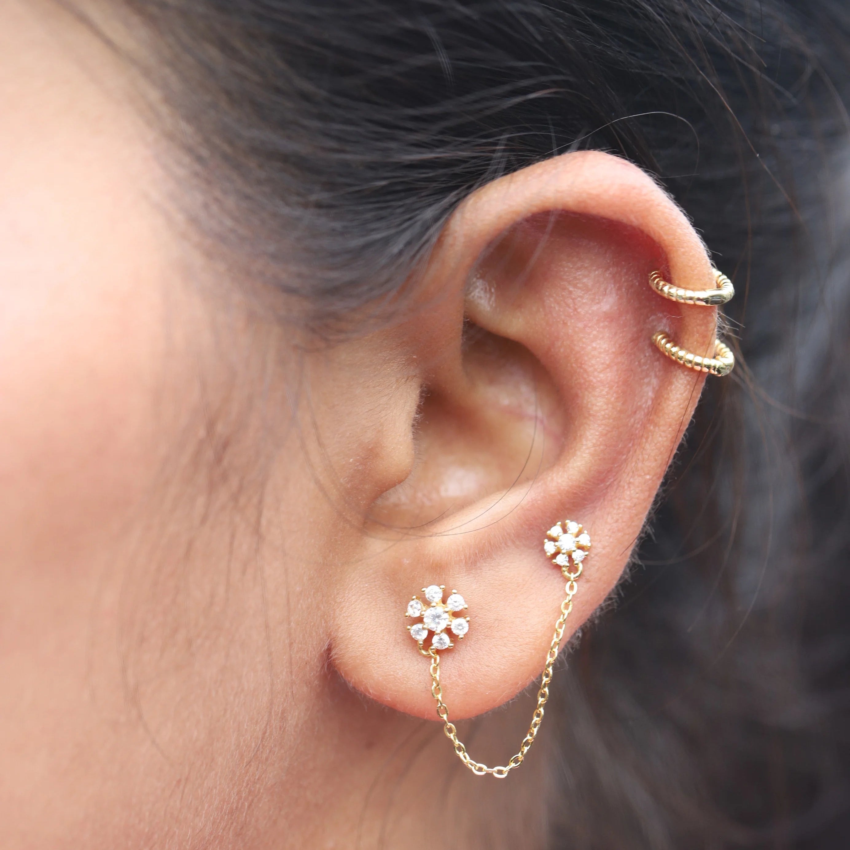 Floral Chain Connector Earrings