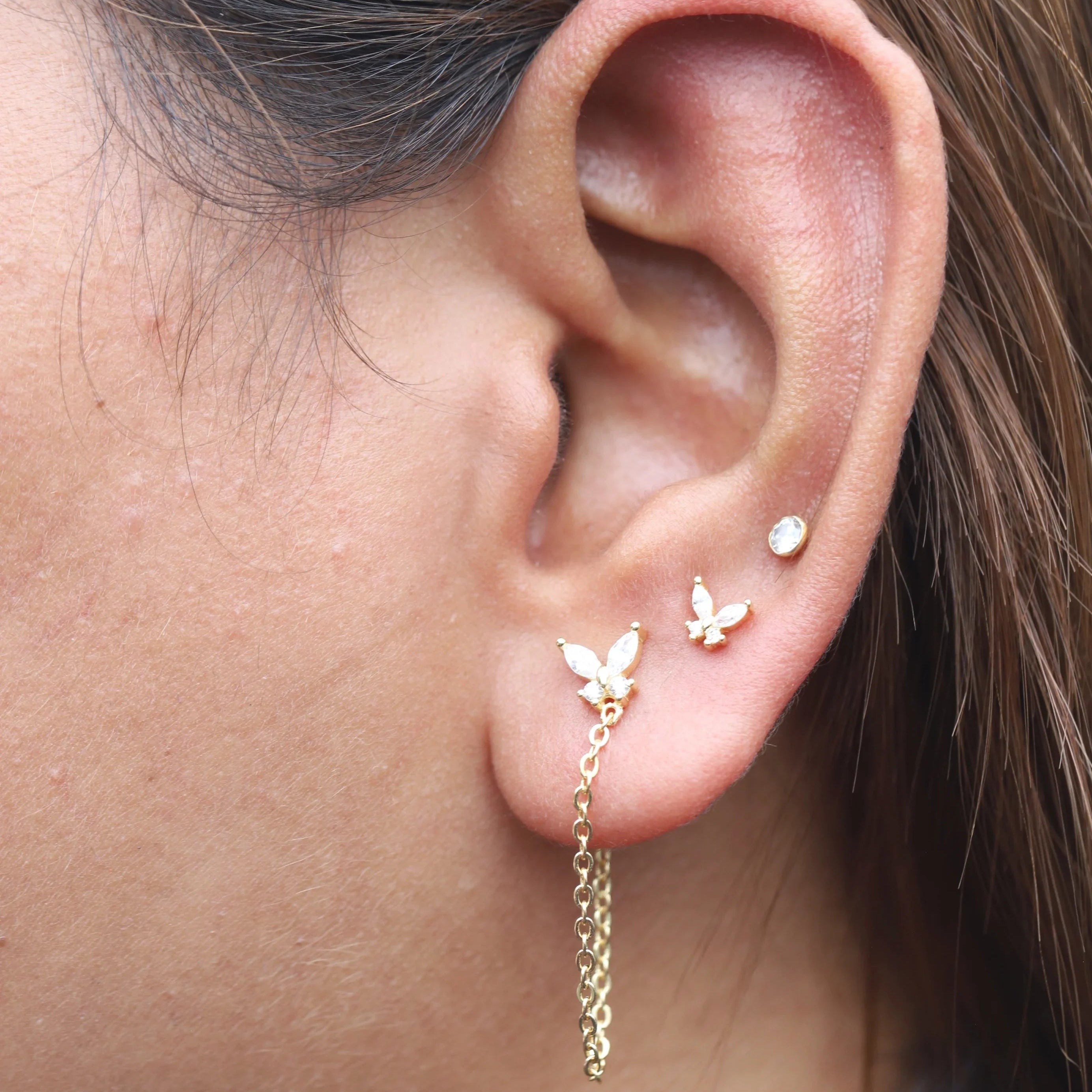 2 in 1 Butterfly Zirconia Chain Connector Earrings