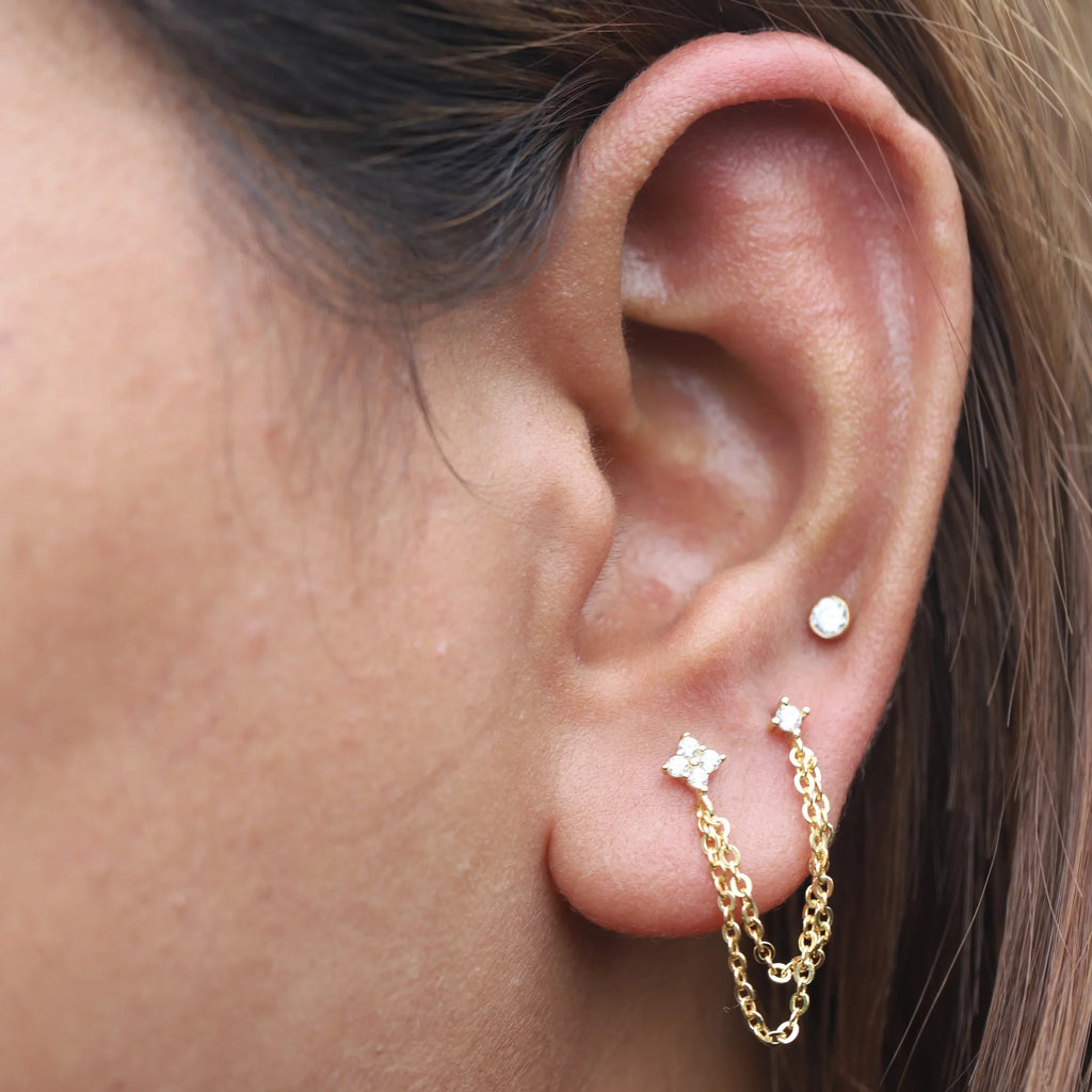 Double Trouble Lotus Chain Connector Earrings
