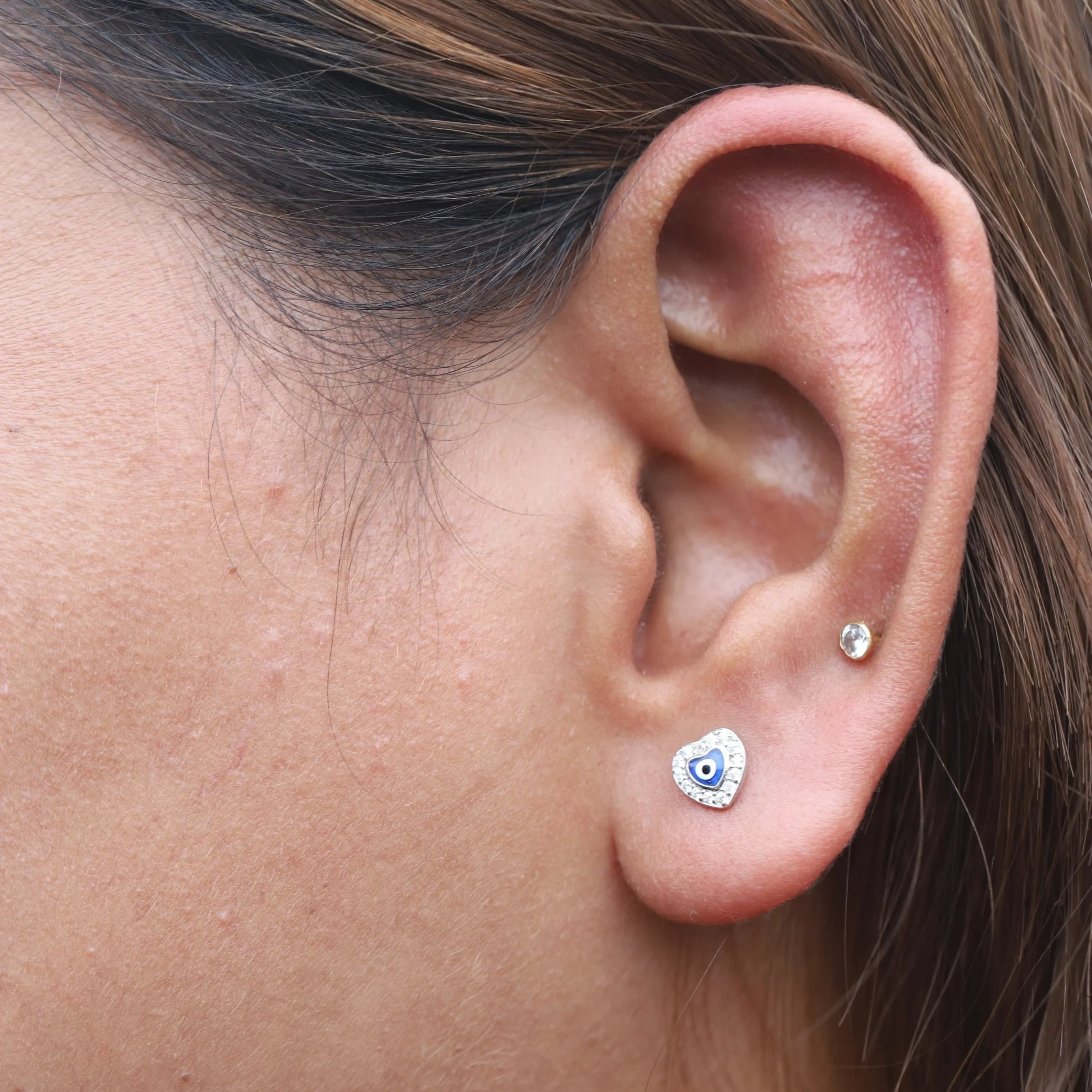Zirconia Evil Eye Heart Stud