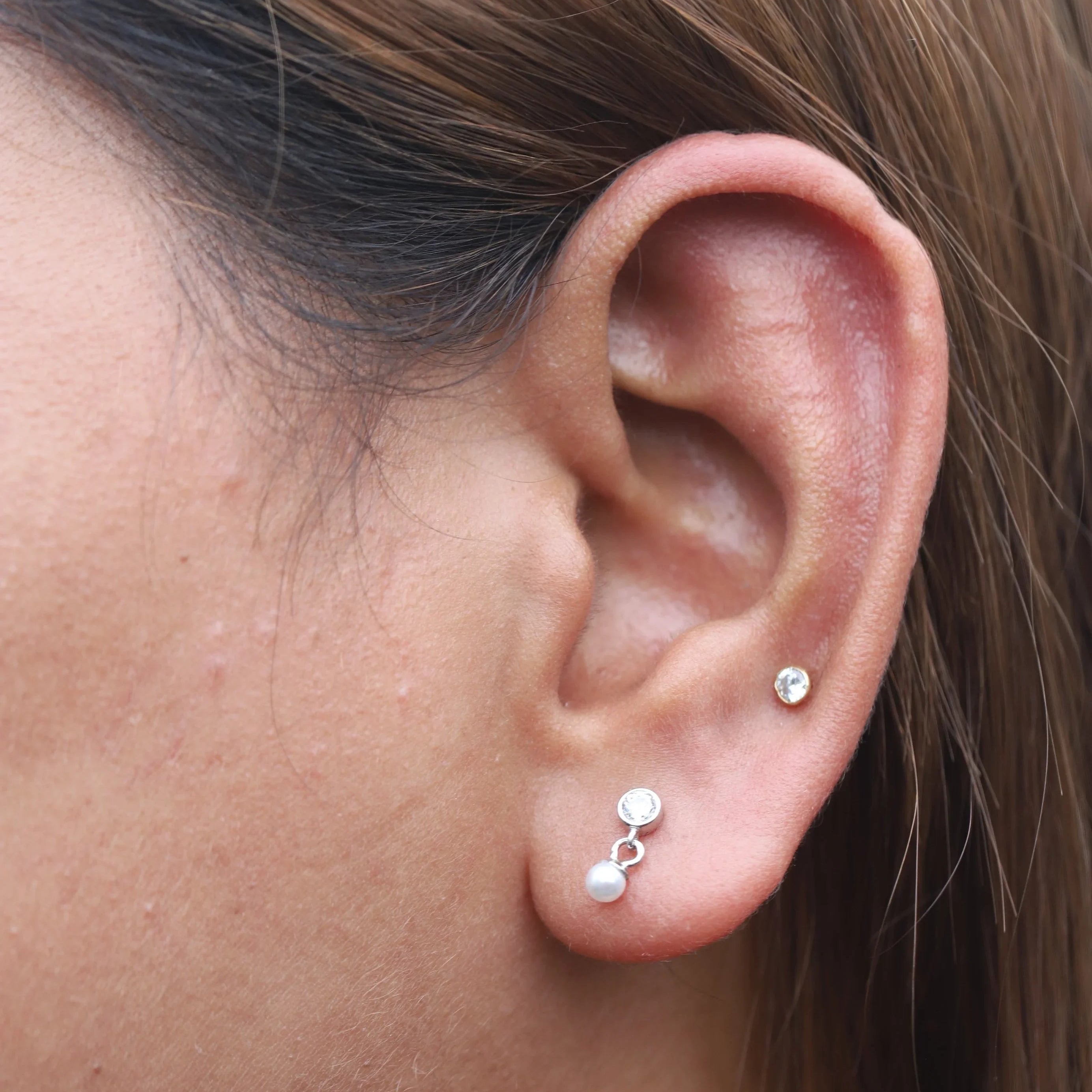 Pearl Stone Charm Stud