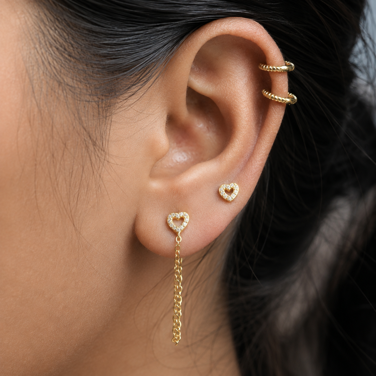 2 in 1 Heart Chain Connector Earrings