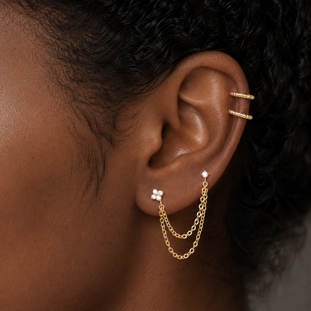 Double Trouble Lotus Chain Connector Earrings
