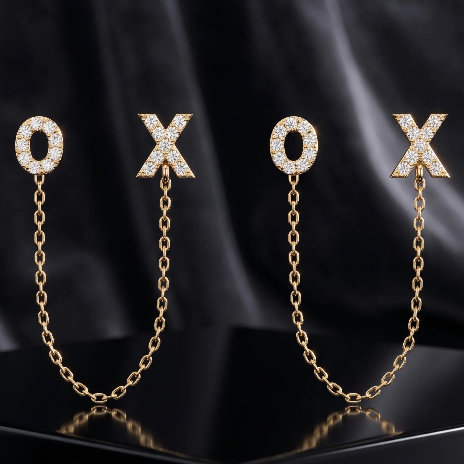 Zirconia XO Chain Connector Earrings