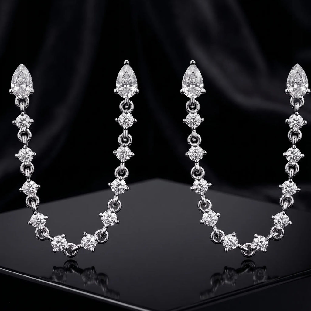 Diamond Drip Chain Connector Earrings
