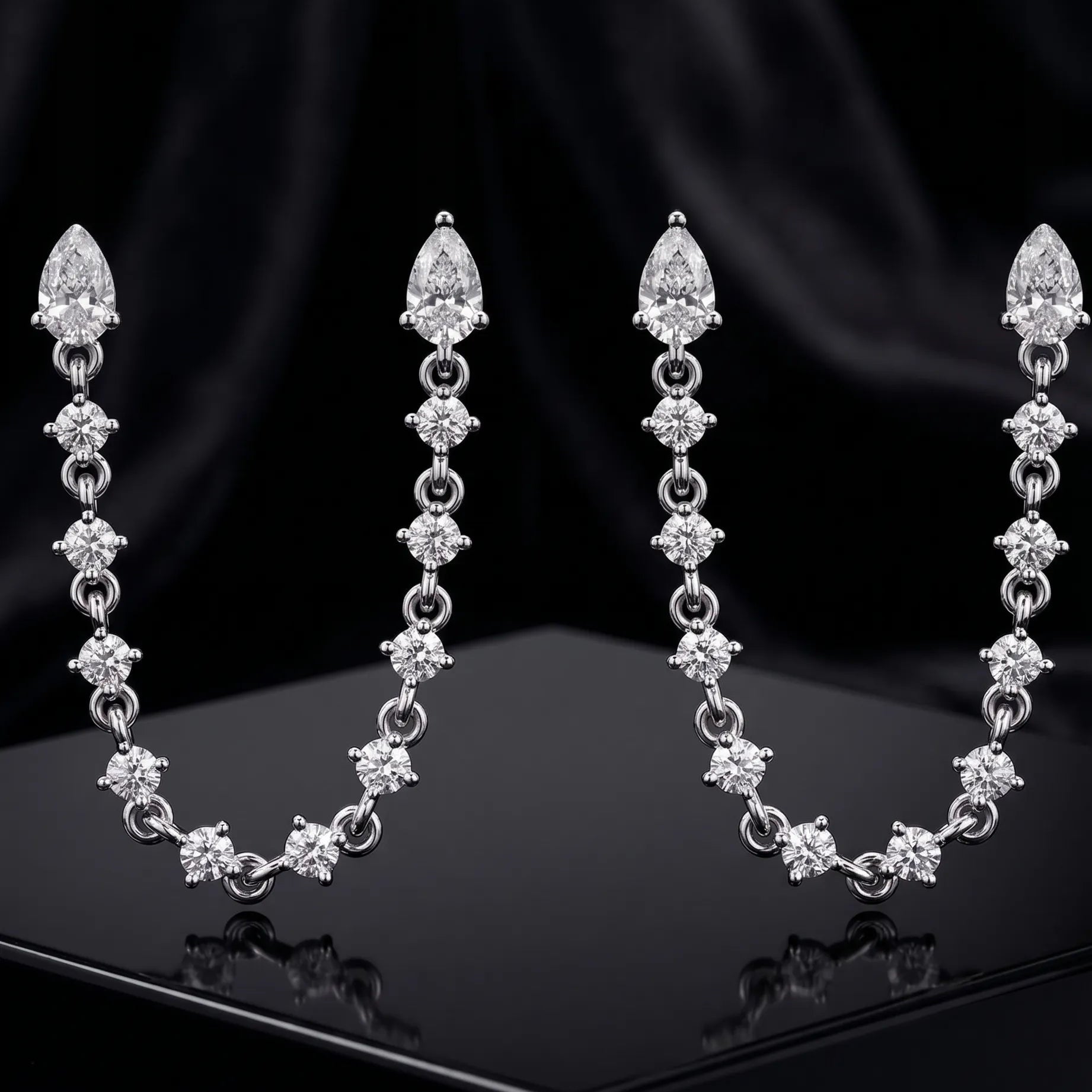 Diamond Drip Chain Connector Earrings