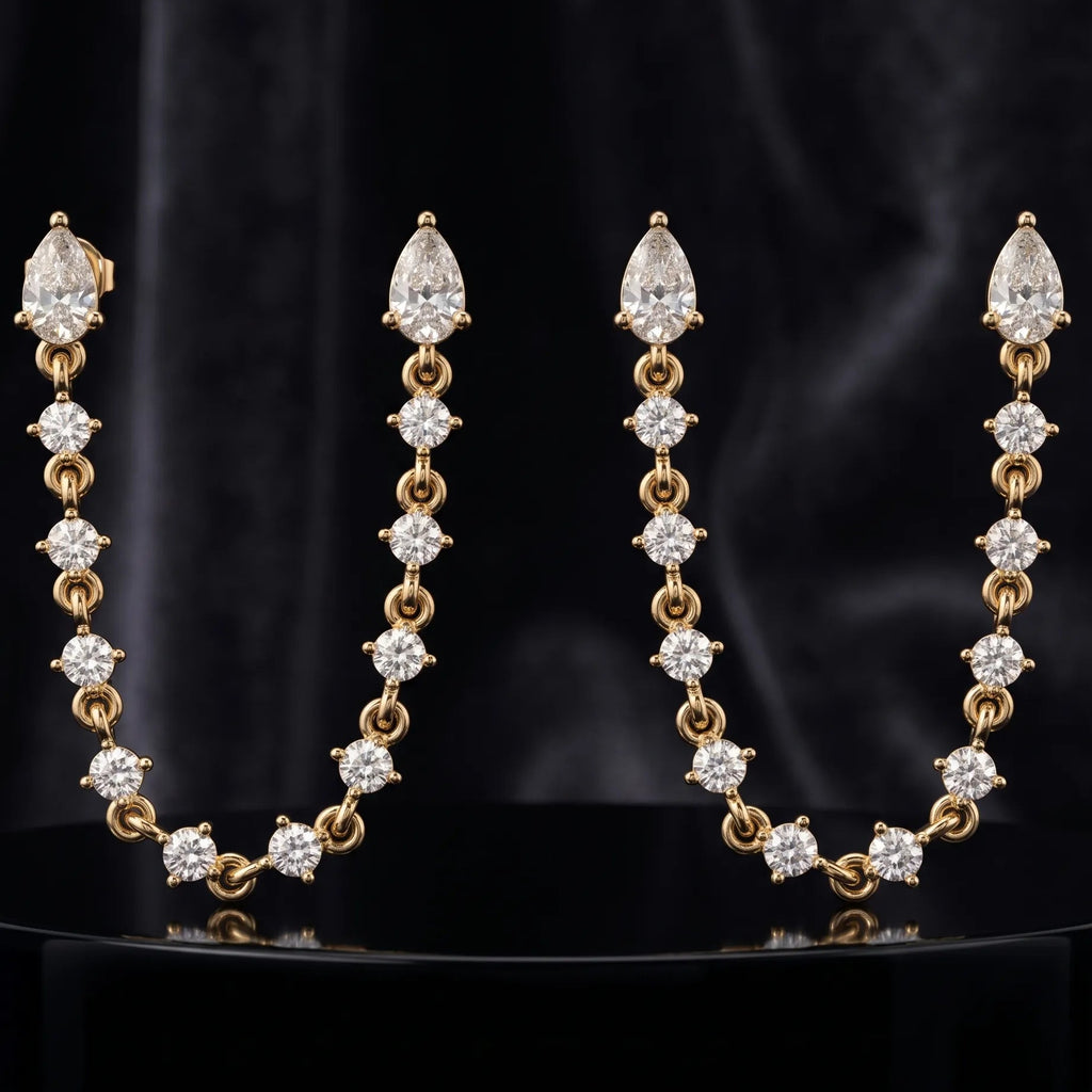 Diamond Drip Chain Connector Earrings