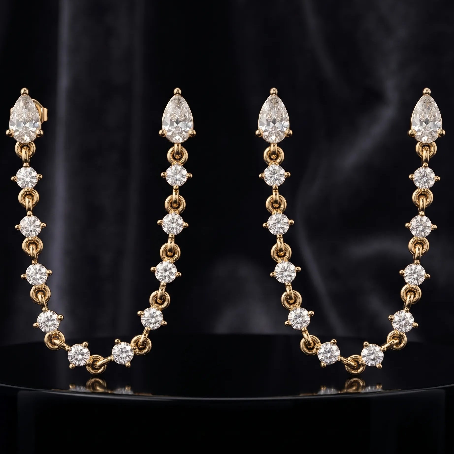 Diamond Drip Chain Connector Earrings