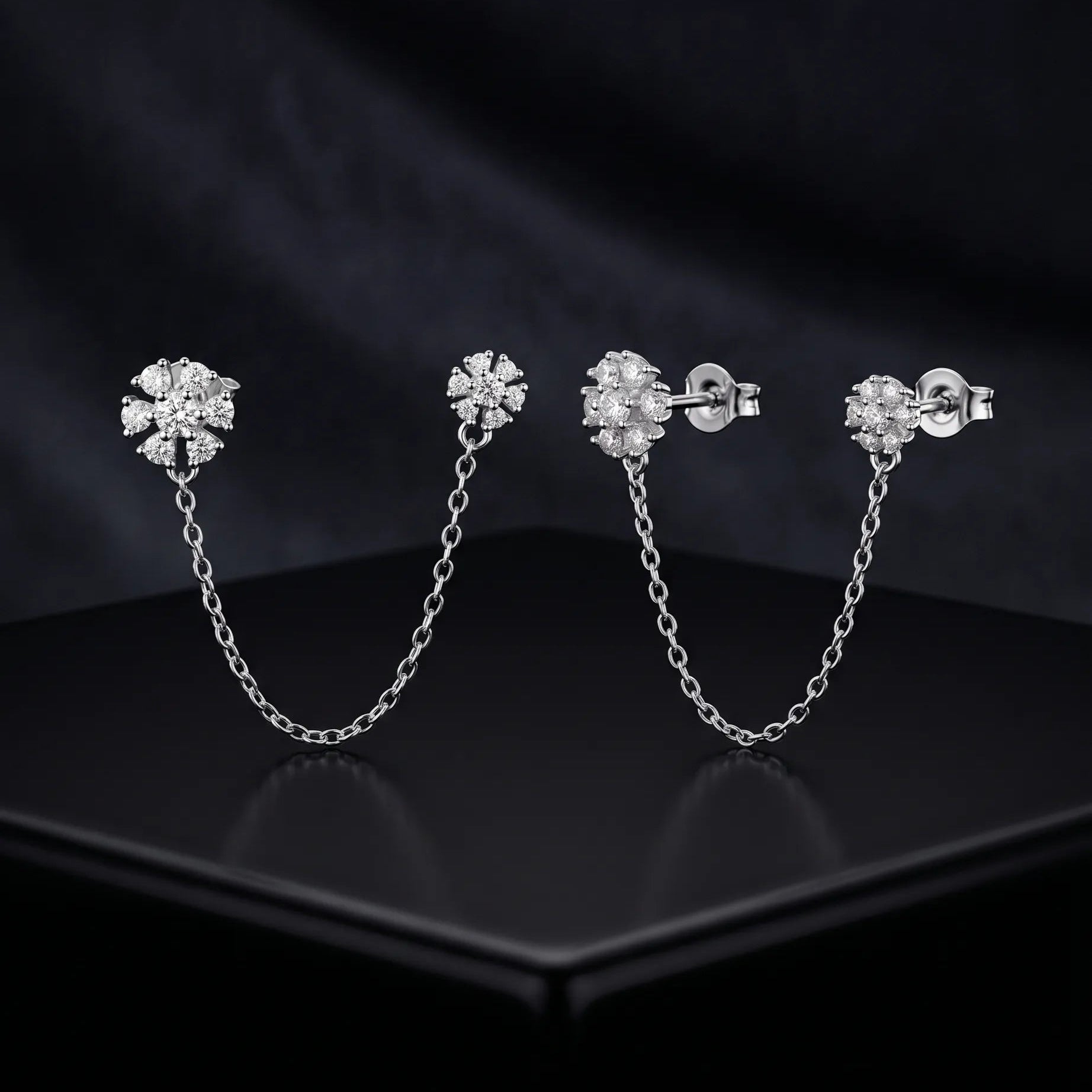 Floral Chain Connector Earrings