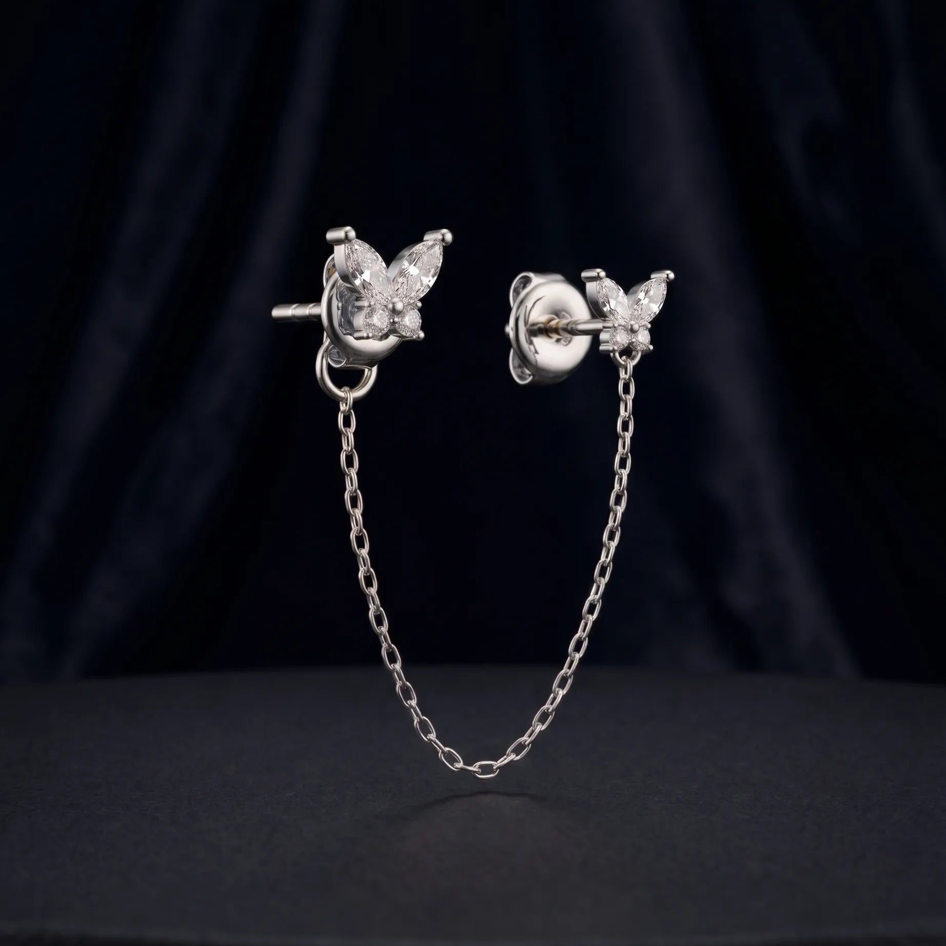 2 in 1 Butterfly Zirconia Chain Connector Earrings