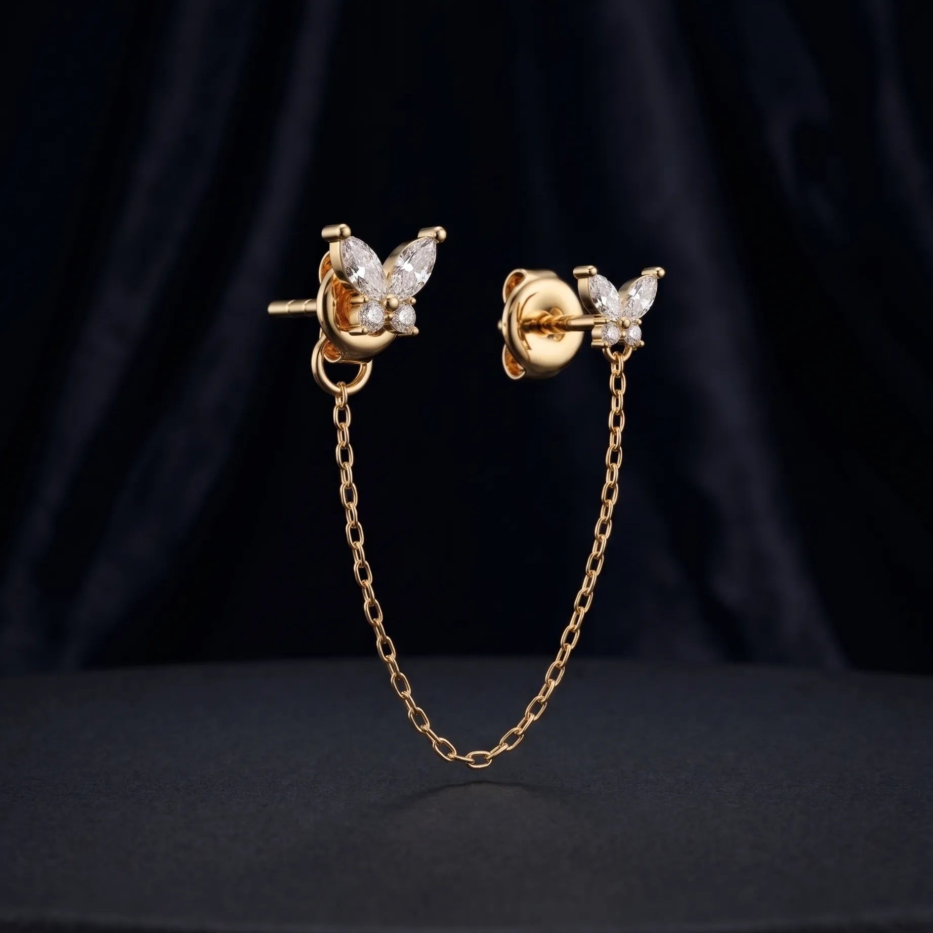 2 in 1 Butterfly Zirconia Chain Connector Earrings