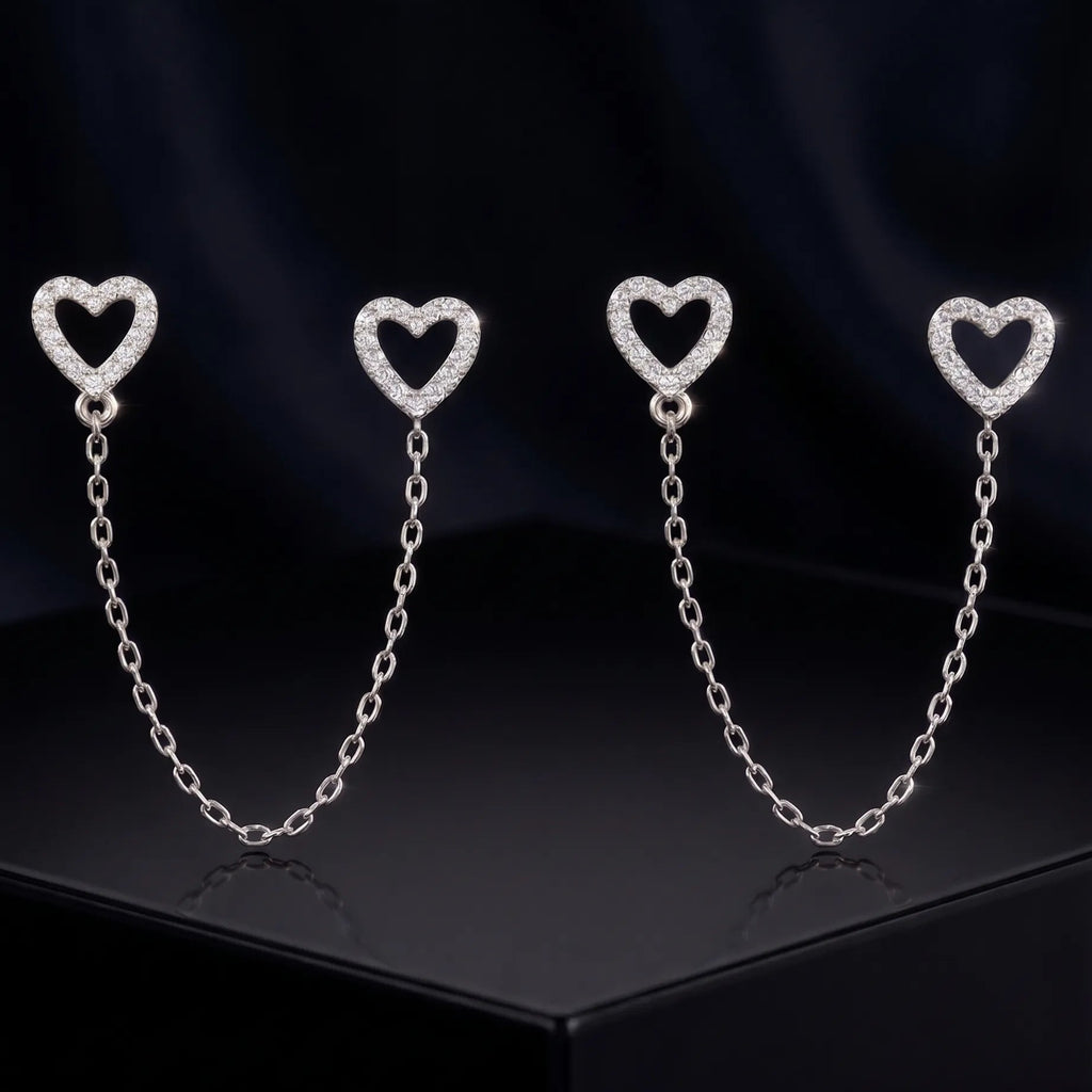 2 in 1 Heart Chain Connector Earrings