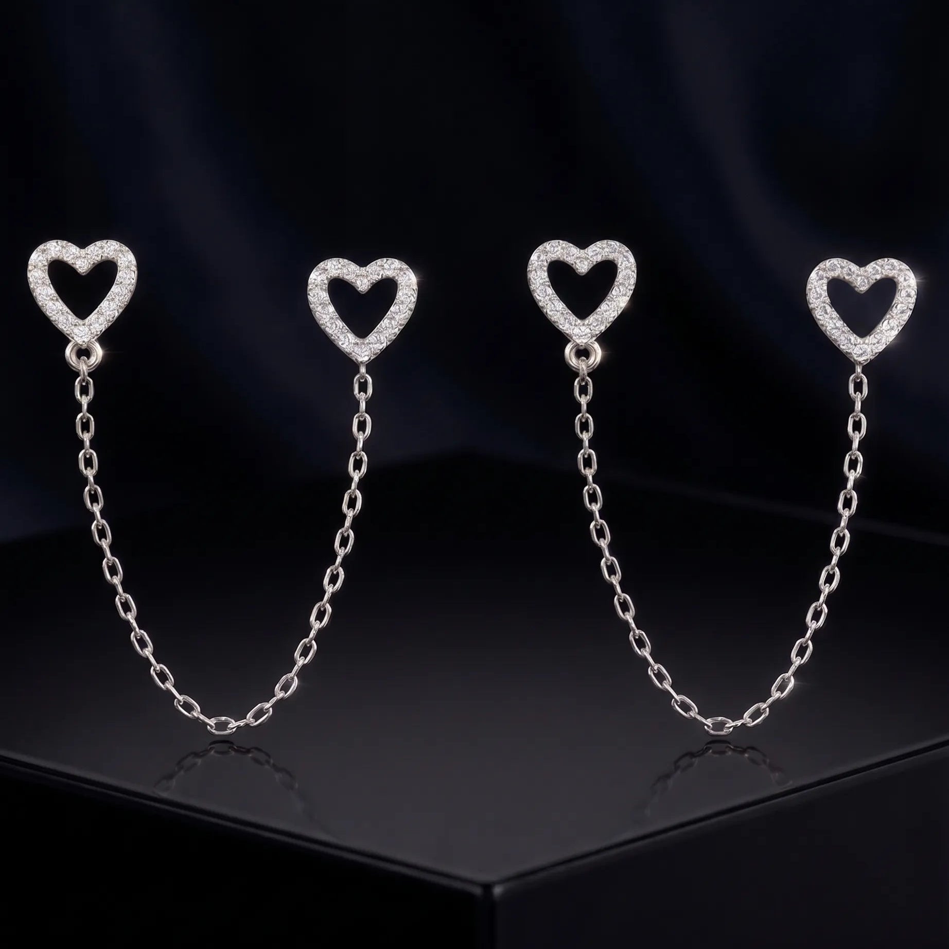 2 in 1 Heart Chain Connector Earrings