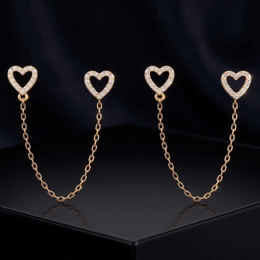 2 in 1 Heart Chain Connector Earrings
