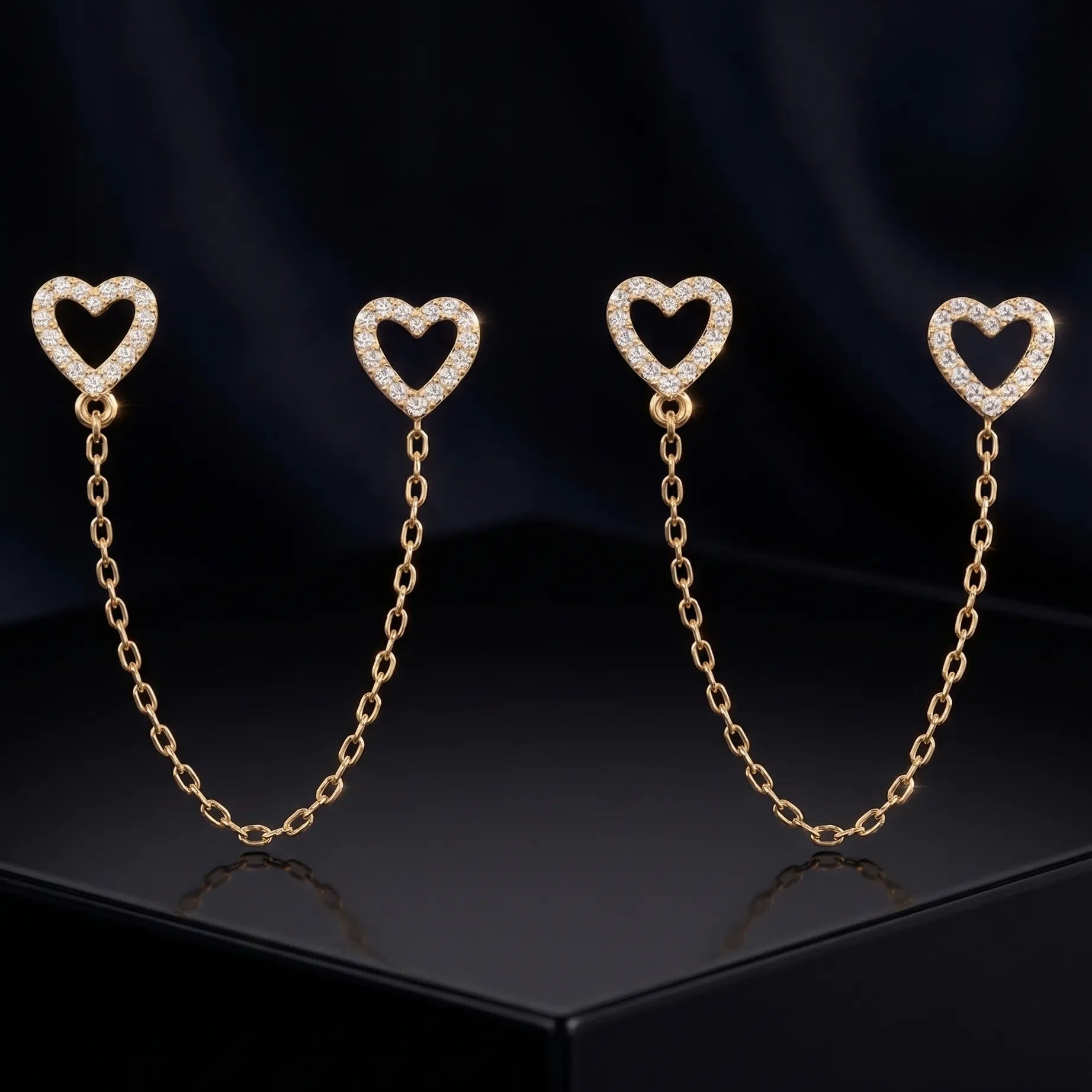 2 in 1 Heart Chain Connector Earrings