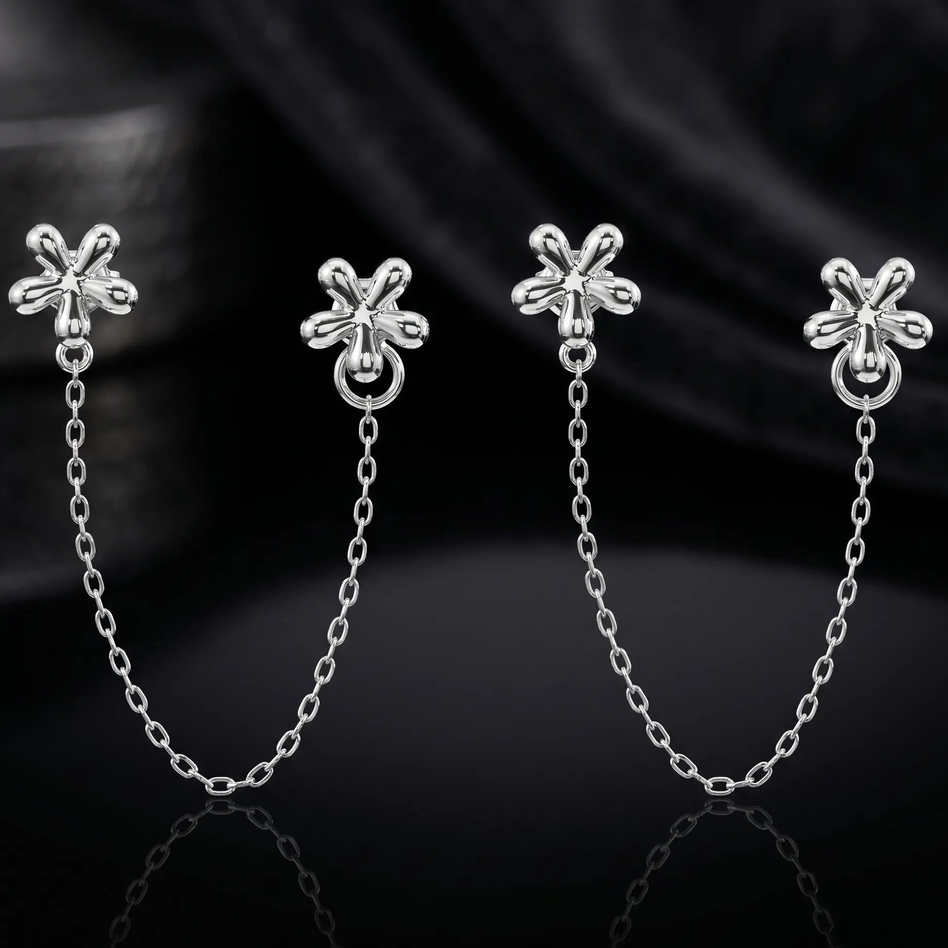 2 in 1 Dainty Flower Chain Connector Earrings