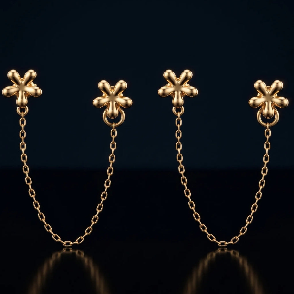 2 in 1 Dainty Flower Chain Connector Earrings