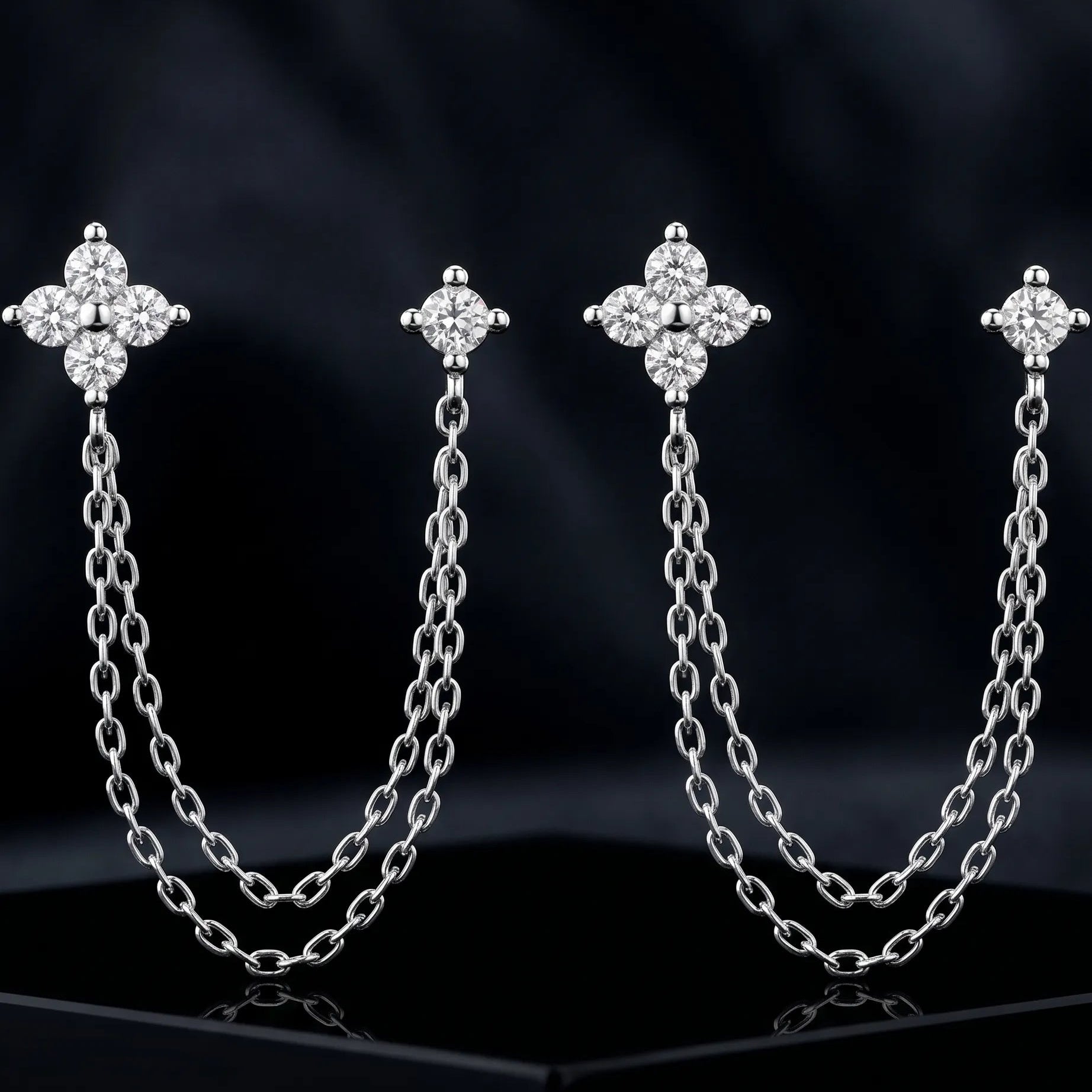 Double Trouble Lotus Chain Connector Earrings
