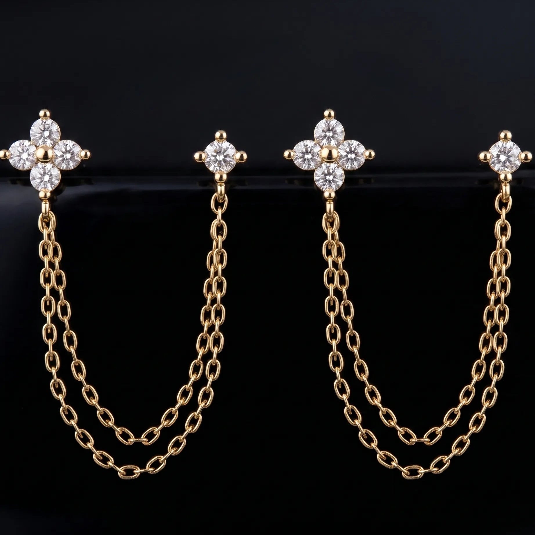 Double Trouble Lotus Chain Connector Earrings