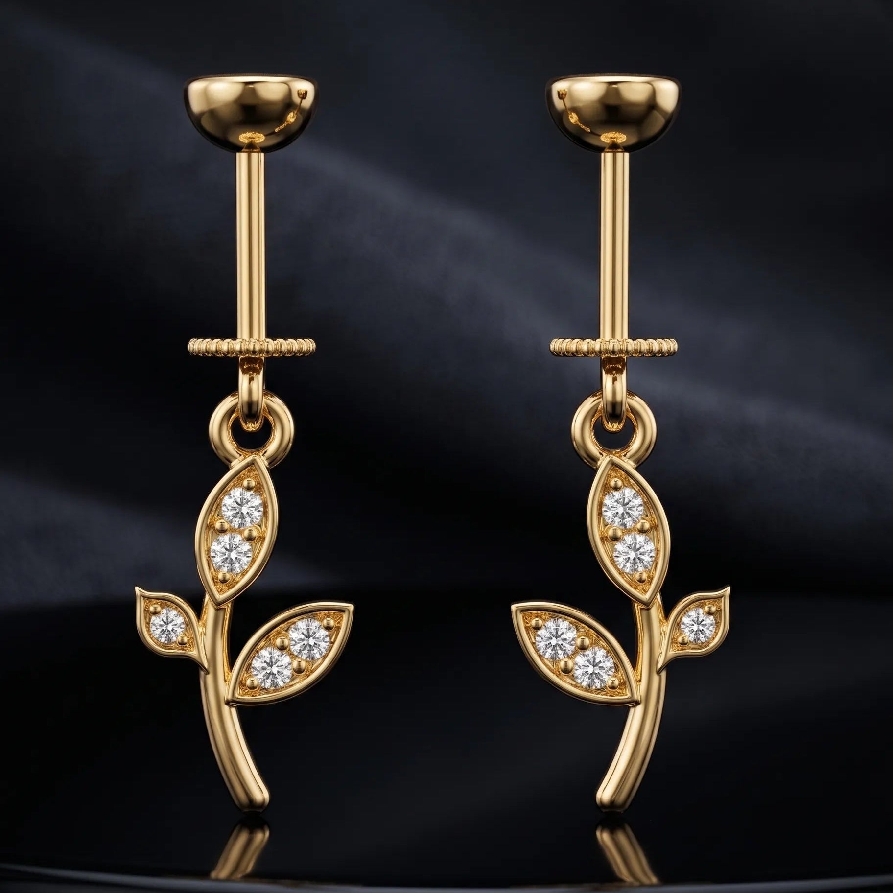 Leafy Drop Helix Hanging Earrings