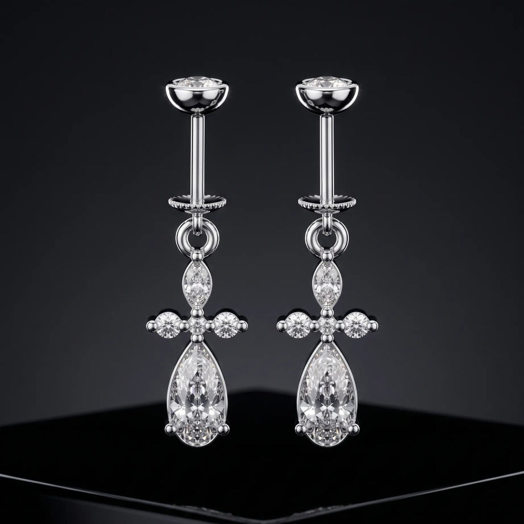 Petal Solitare Drop Helix Hanging Earrings