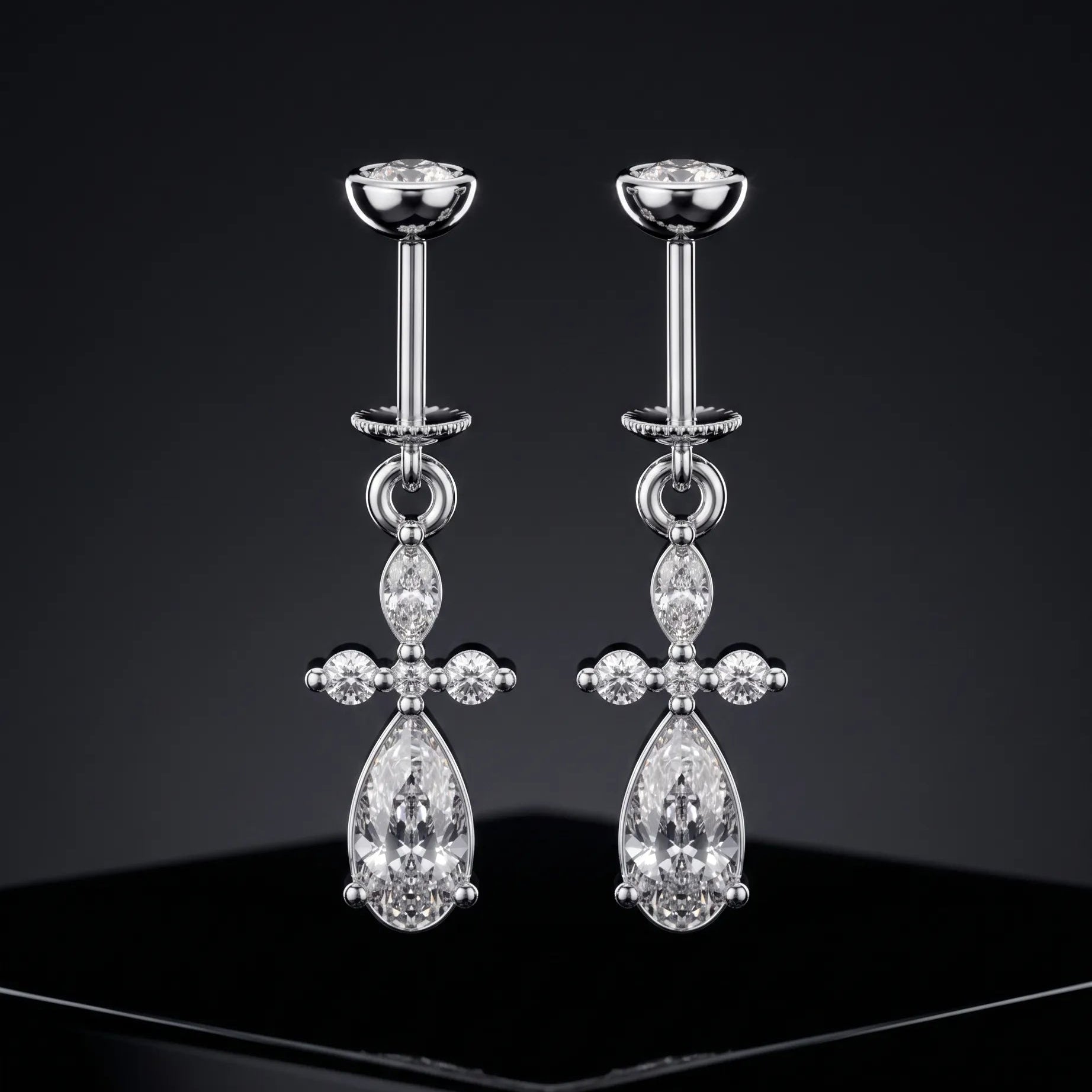 Petal Solitare Drop Helix Hanging Earrings